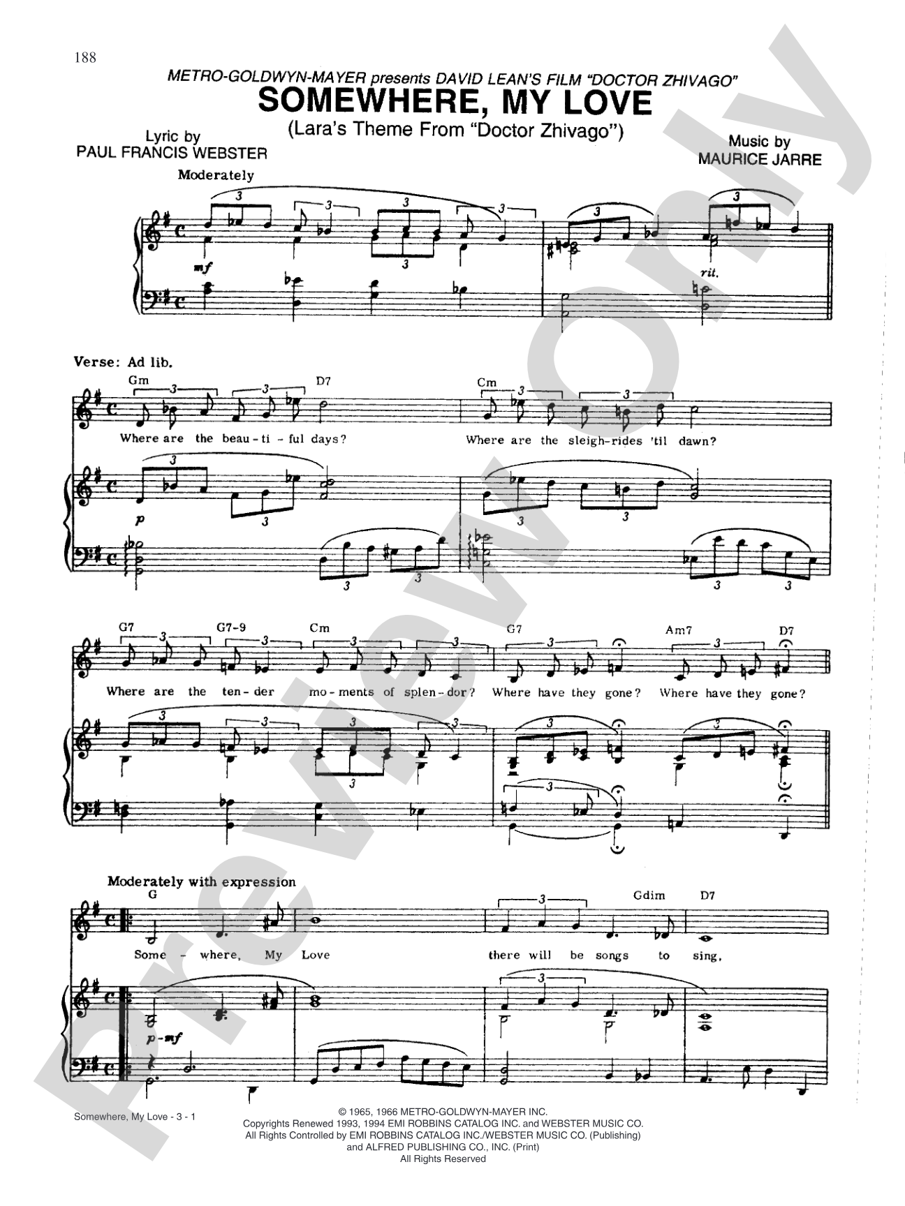 Somewhere My Love (from "Dr. Zhivago"): Piano/Vocal/Chords