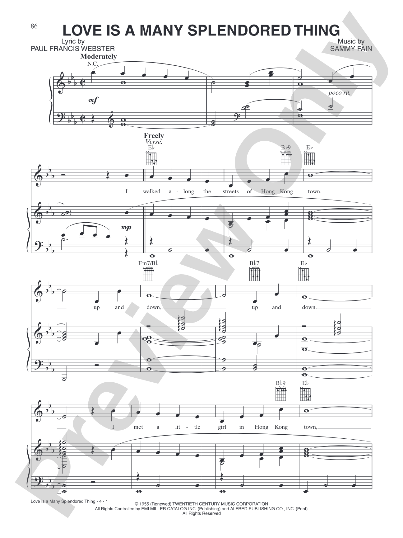 Love is a Many Splendored Thing: Piano/Vocal/Chords