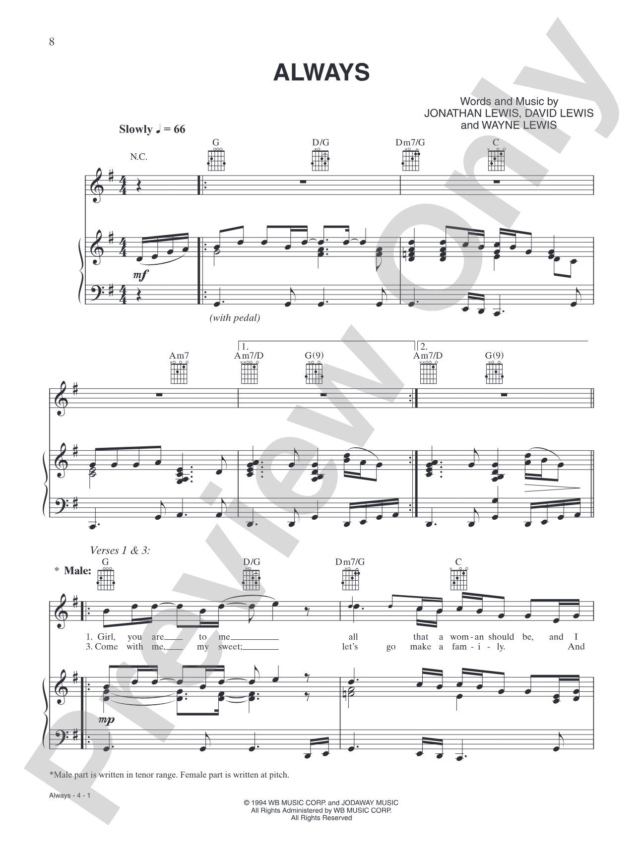 Always: Piano/Vocal/Chords