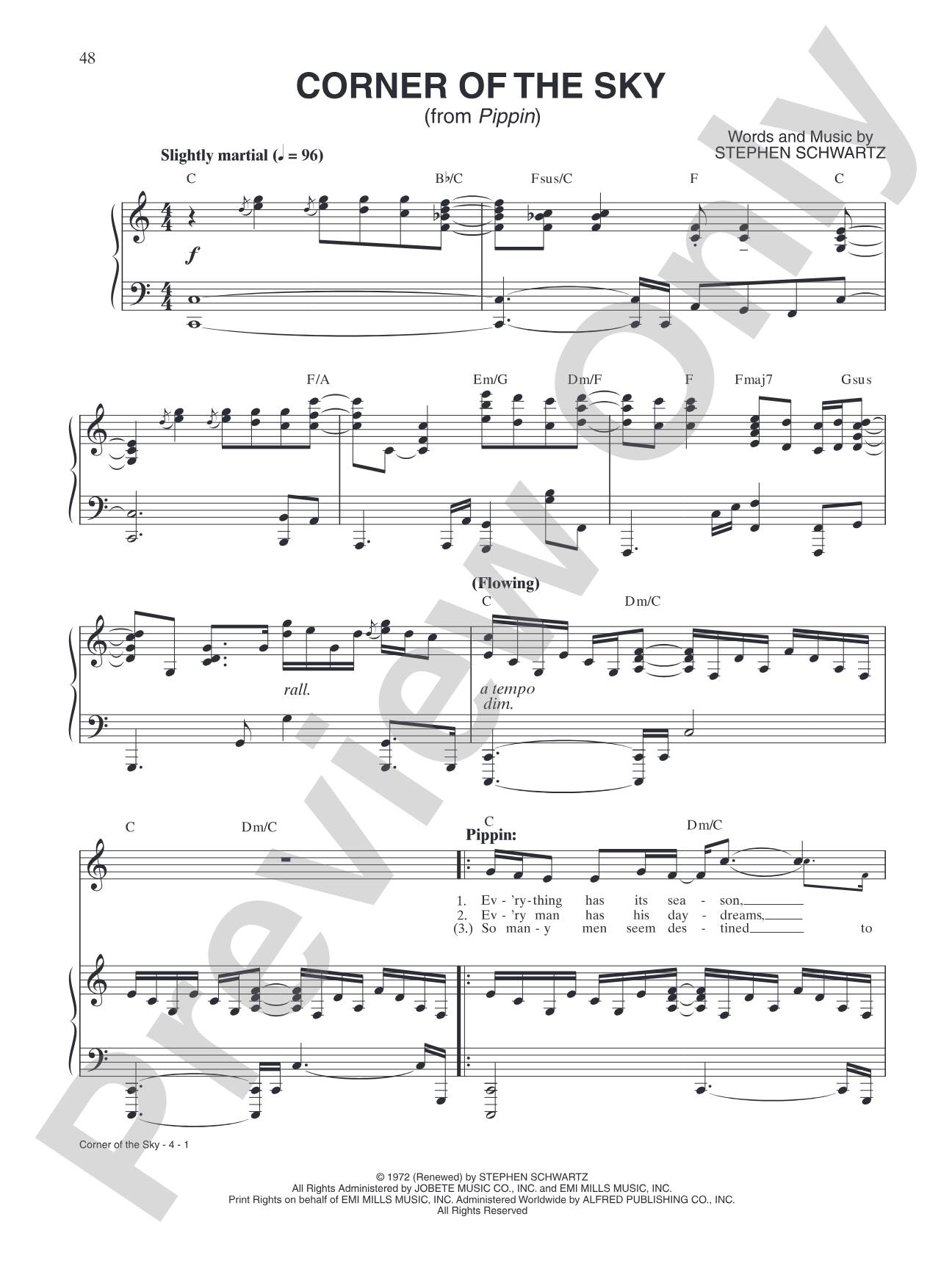 Corner of the Sky (from "Pippin"): Piano/Vocal/Chords