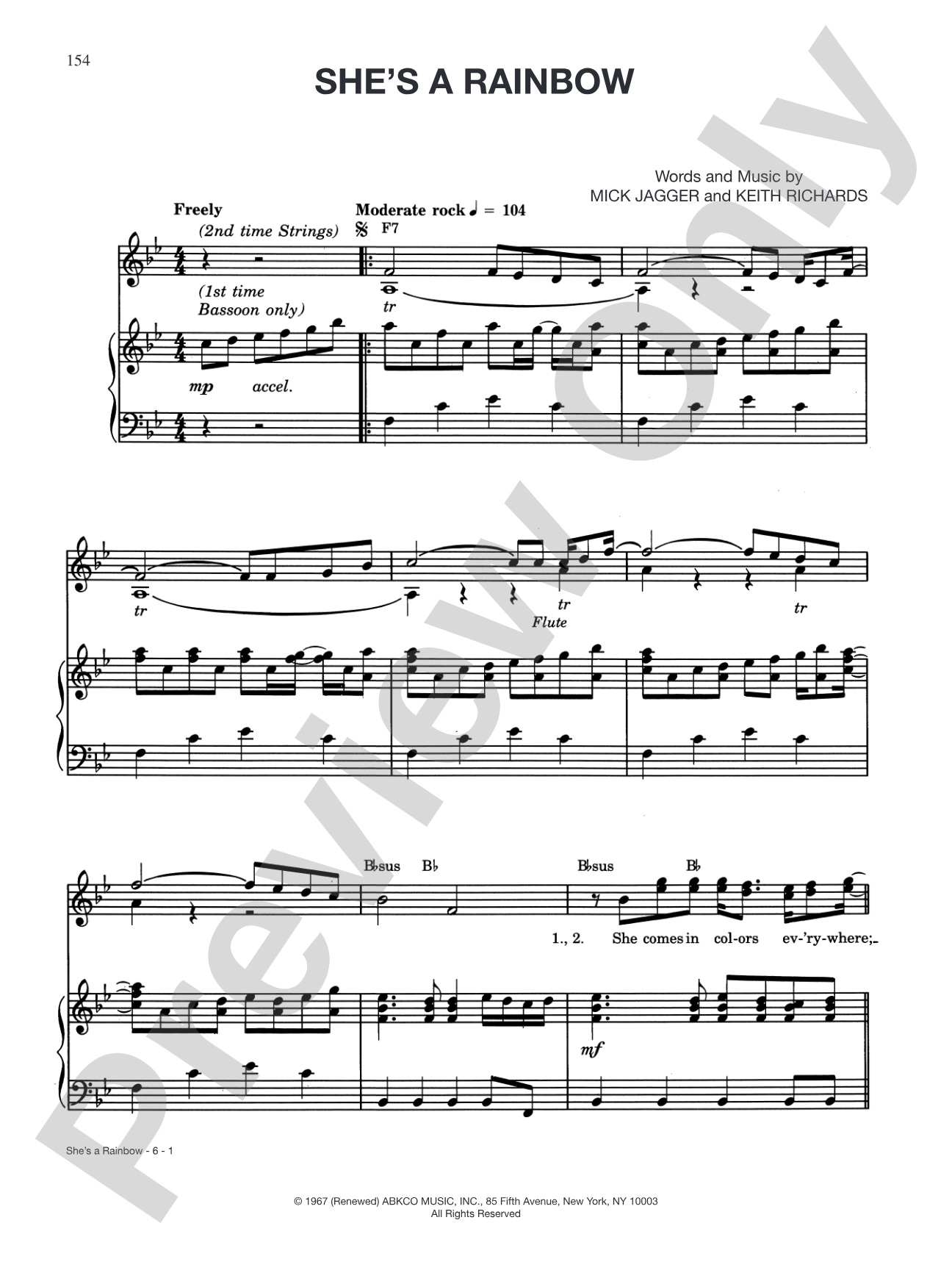 She's a Rainbow: Piano/Vocal/Chords