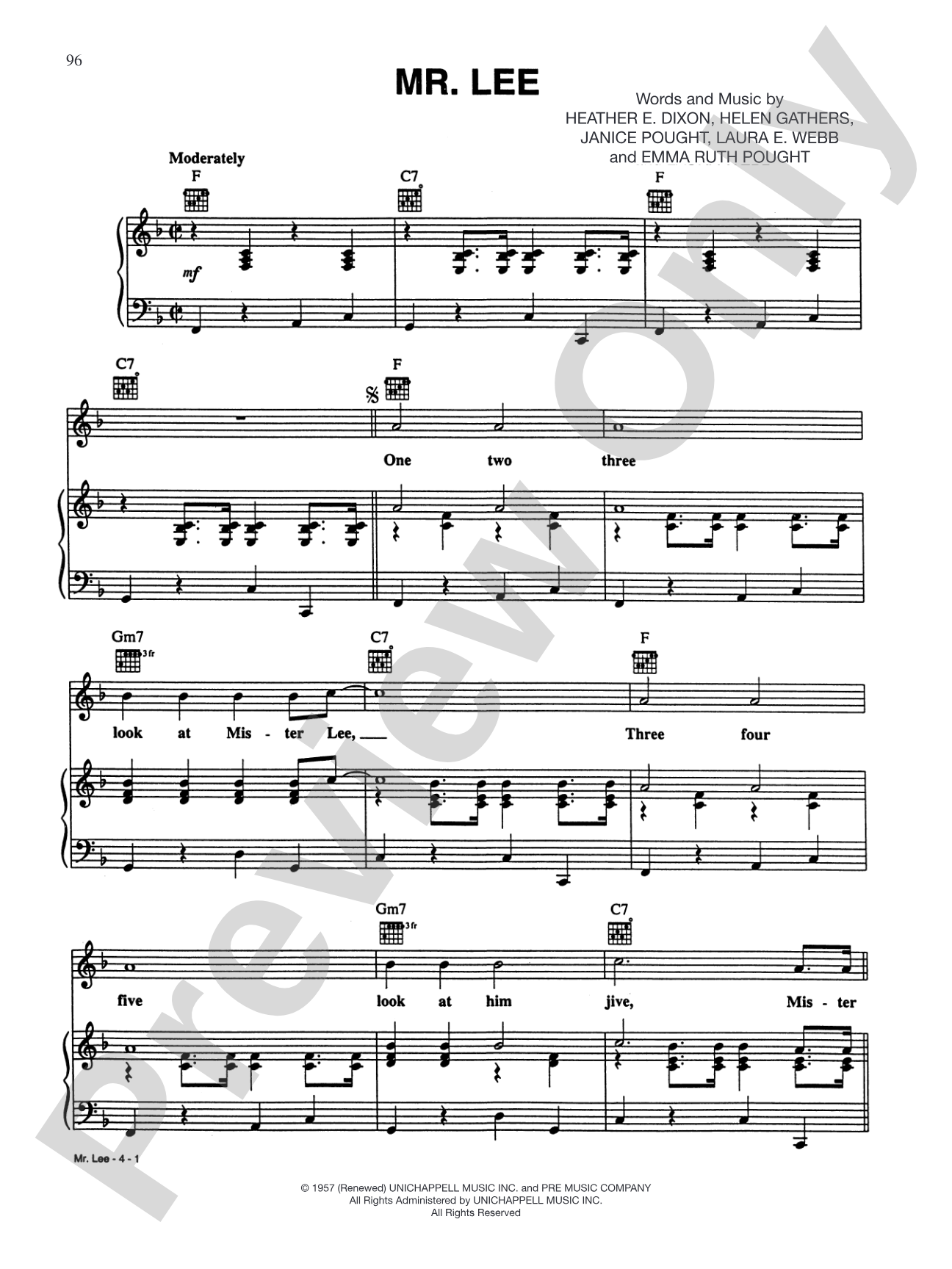 Mr. Lee: Piano/Vocal/Chords