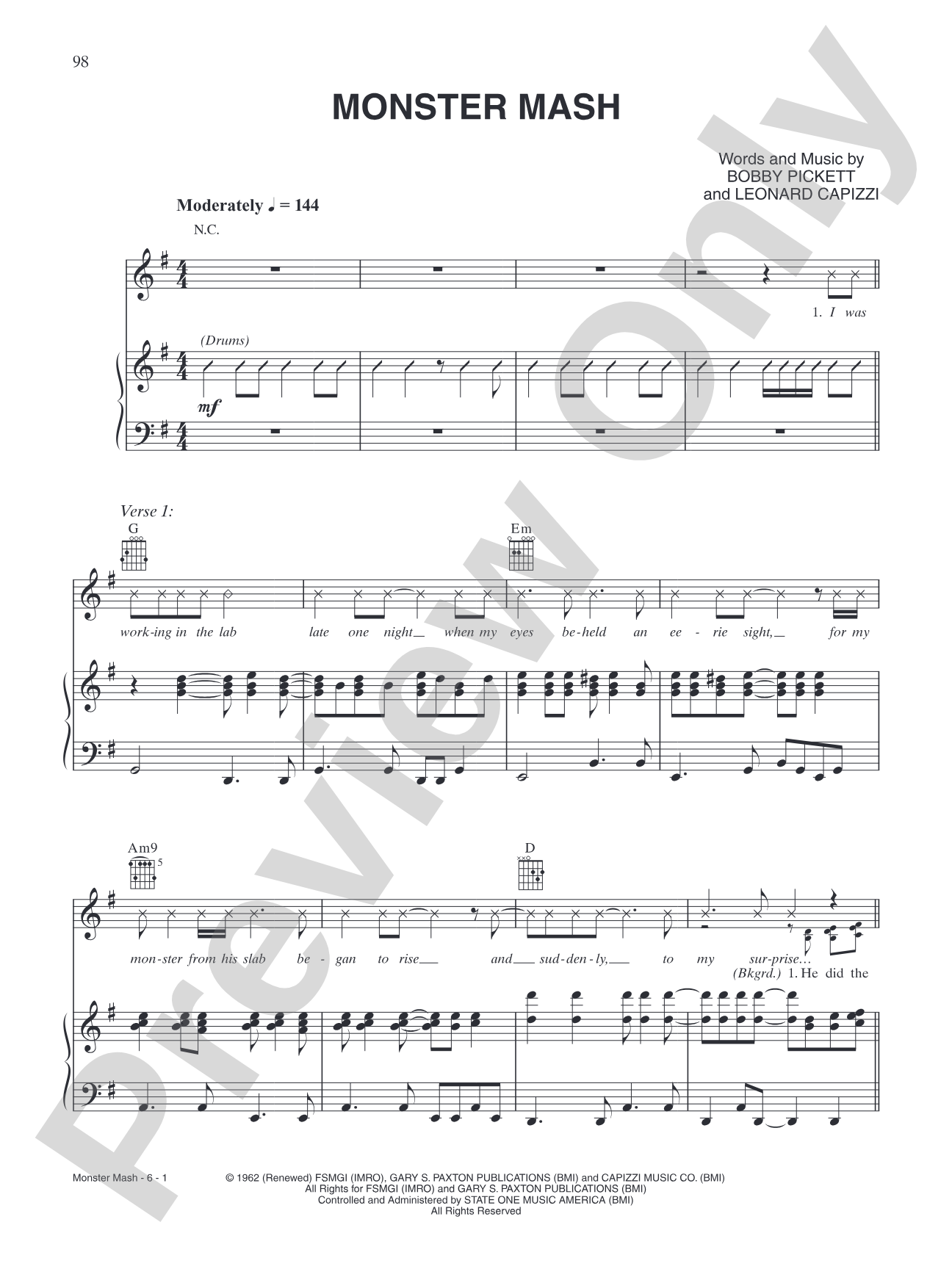 Monster Mash: Piano/Vocal/Chords