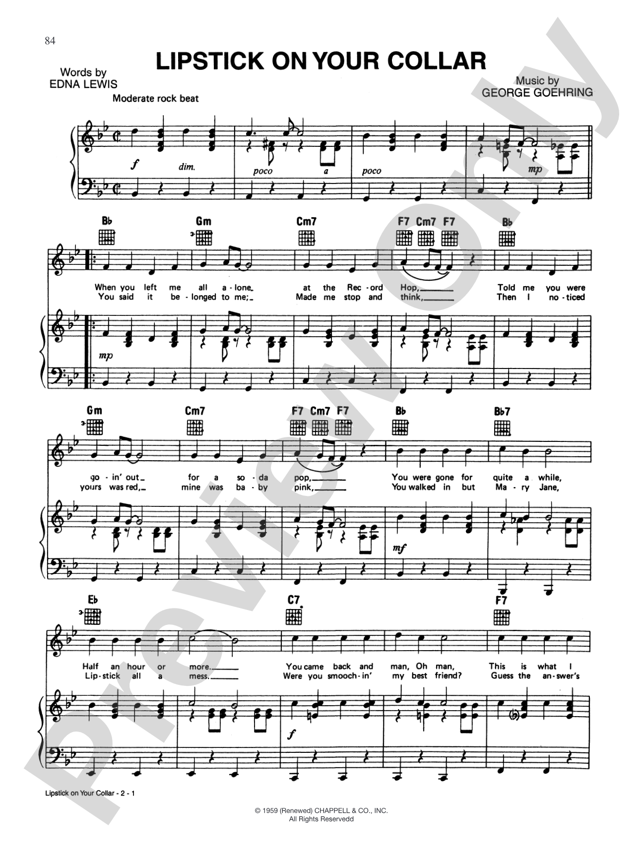 Lipstick on Your Collar: Piano/Vocal/Chords
