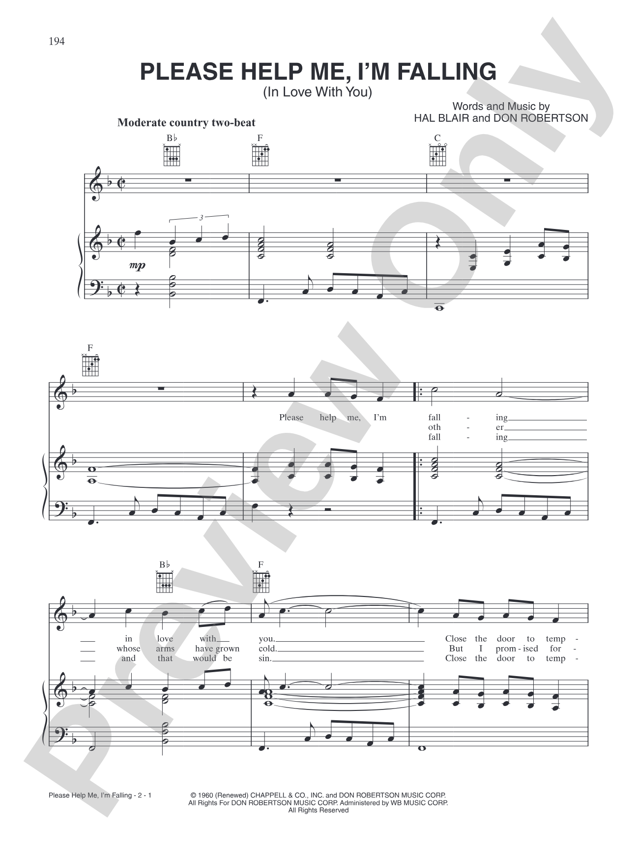 Please Help Me, I'm Fallng (in Love With You): Piano/Vocal/Chords