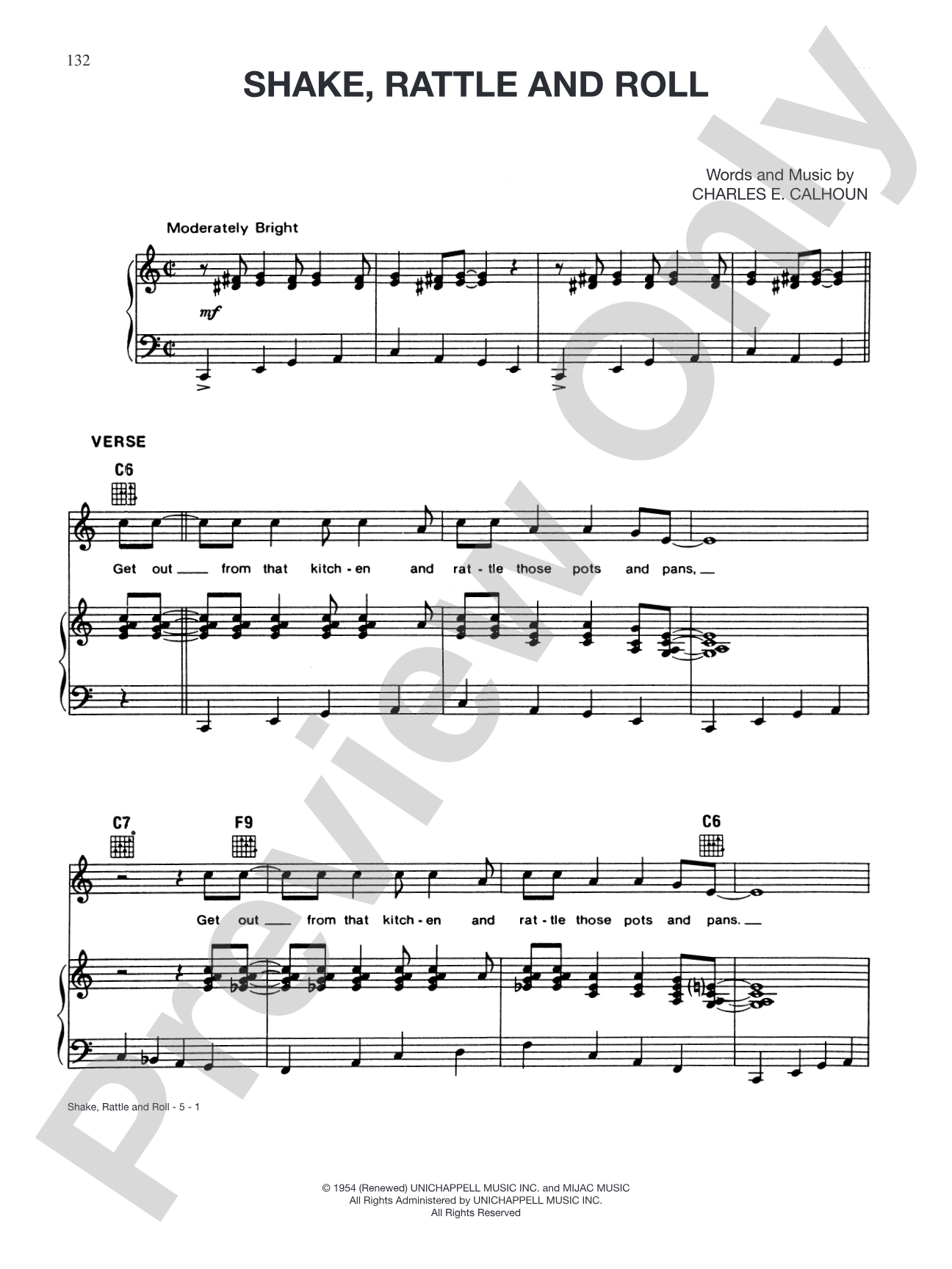 Shake Rattle and Roll: Piano/Vocal/Chords