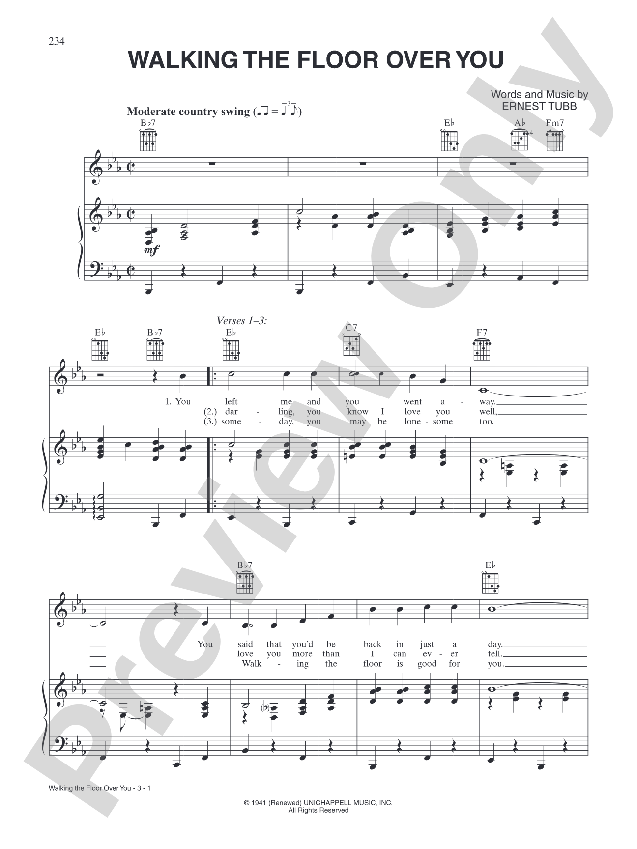 Walking the Floor Over You: Piano/Vocal/Chords