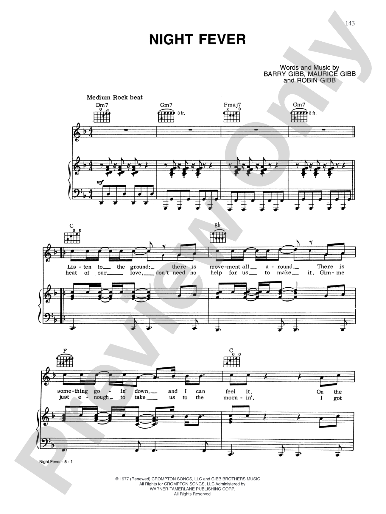 Night Fever: Piano/Vocal/Chords