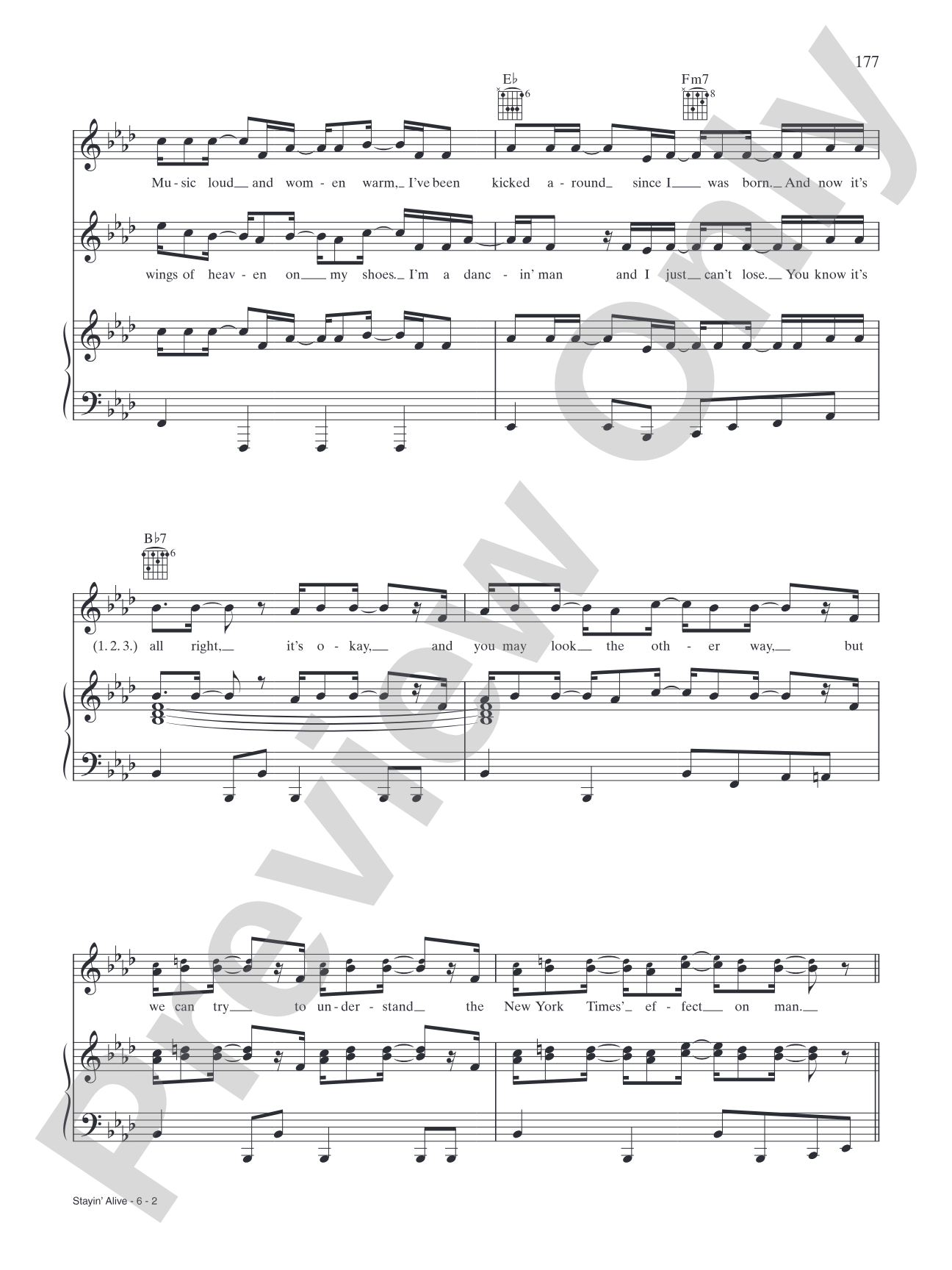 Stayin' Alive (from "Saturday Night Fever"): Piano/Vocal/Chords