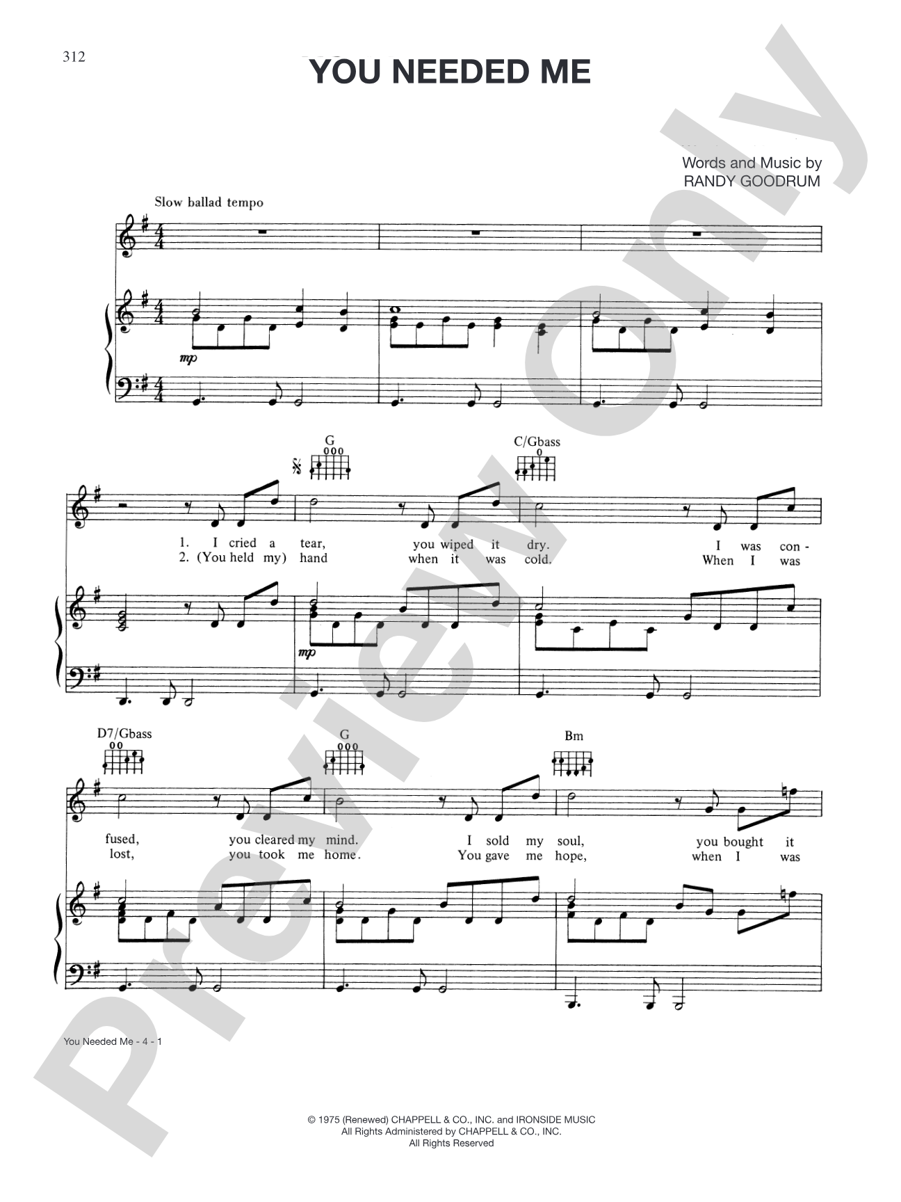 You Needed Me: Piano/Vocal/Chords
