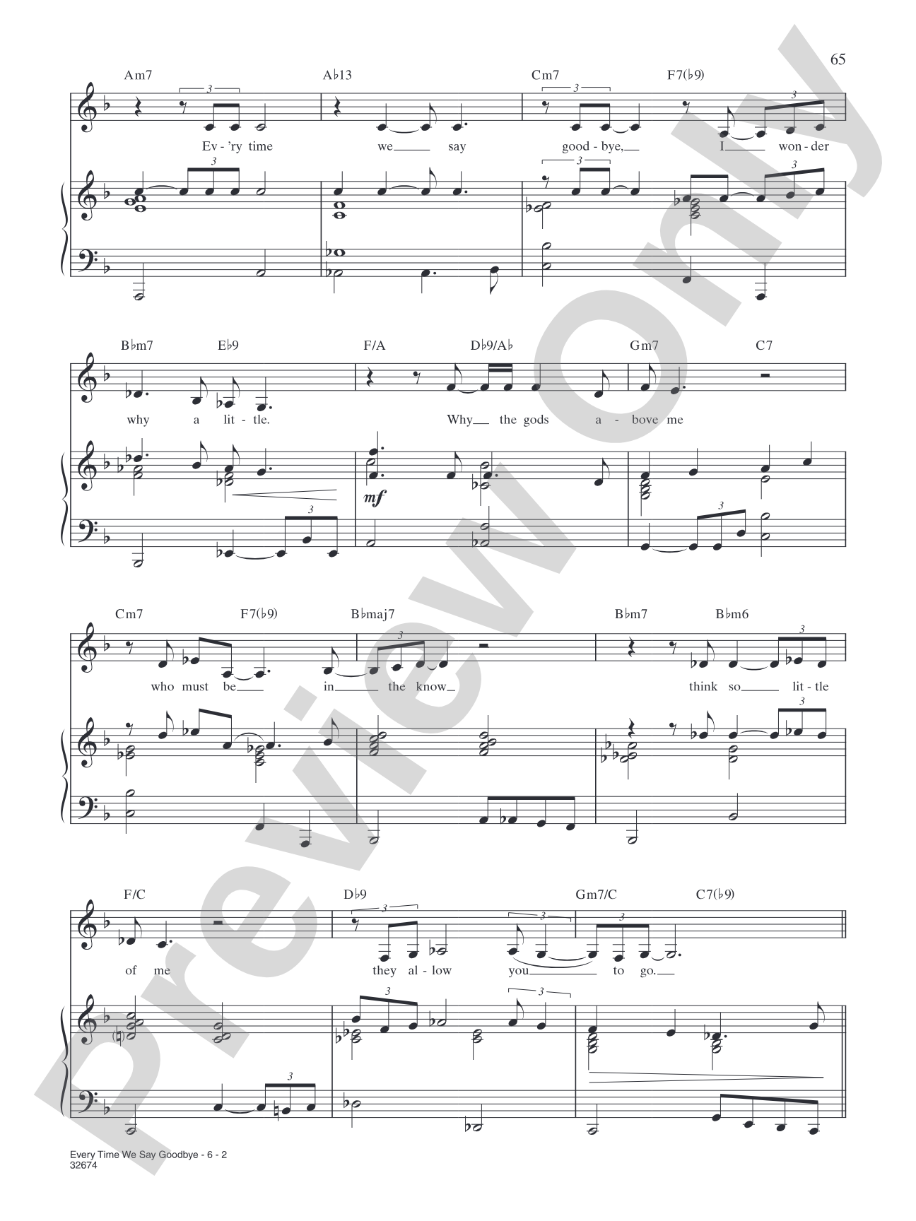 Ev'ry Time We Say Goodbye: Piano/Vocal/Chords