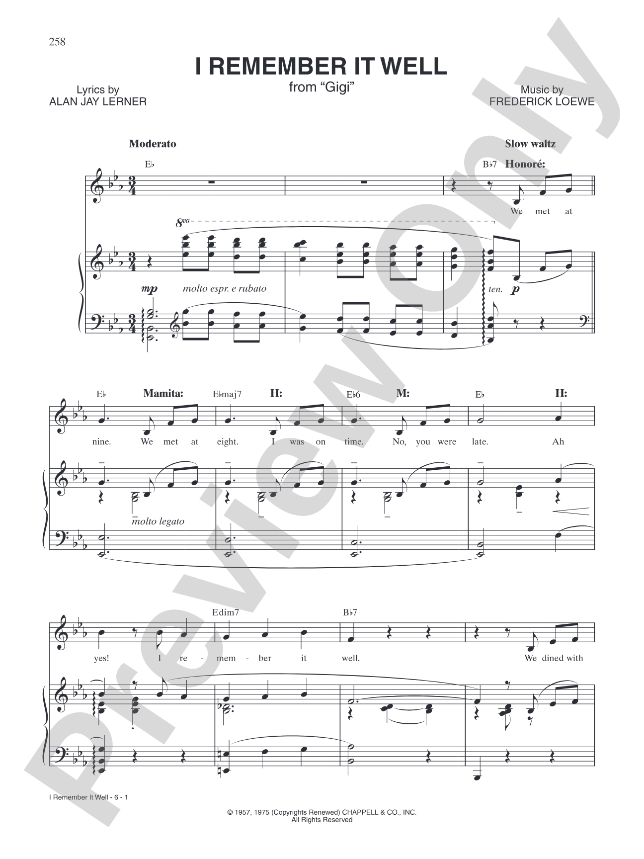 I Remember it Well (from "Gigi"): Piano/Vocal/Chords