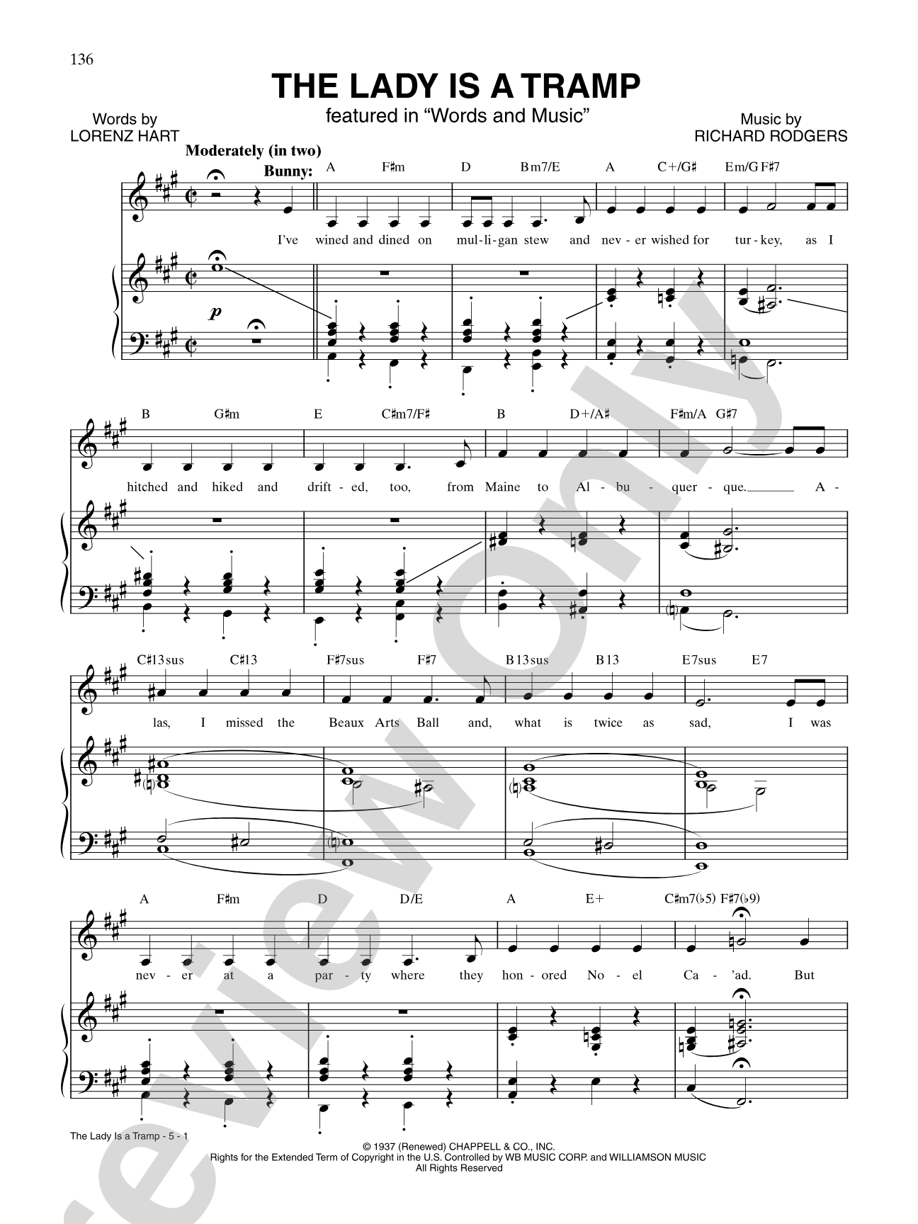 The Lady is a Tramp (from "Babes In Arms"): Piano/Vocal/Chords