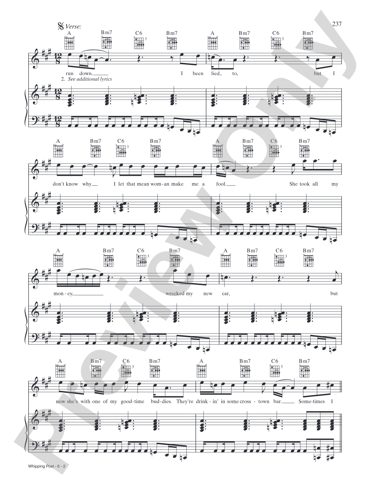 Whipping Post: Piano/Vocal/Chords
