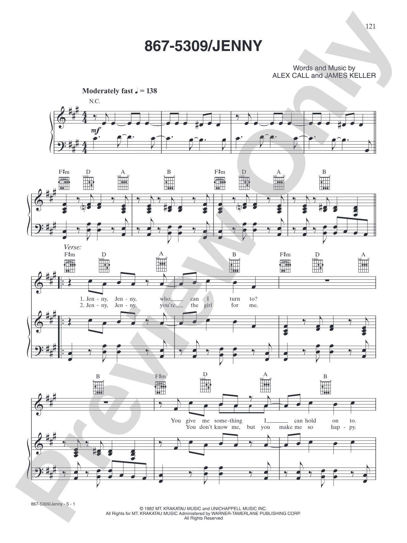 867-5309 Jenny: Piano/Vocal/Chords