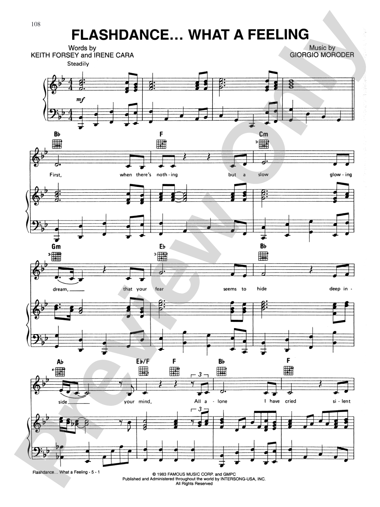 Flashdance...What a Feeling (from "Flashdance"): Piano/Vocal/Chords