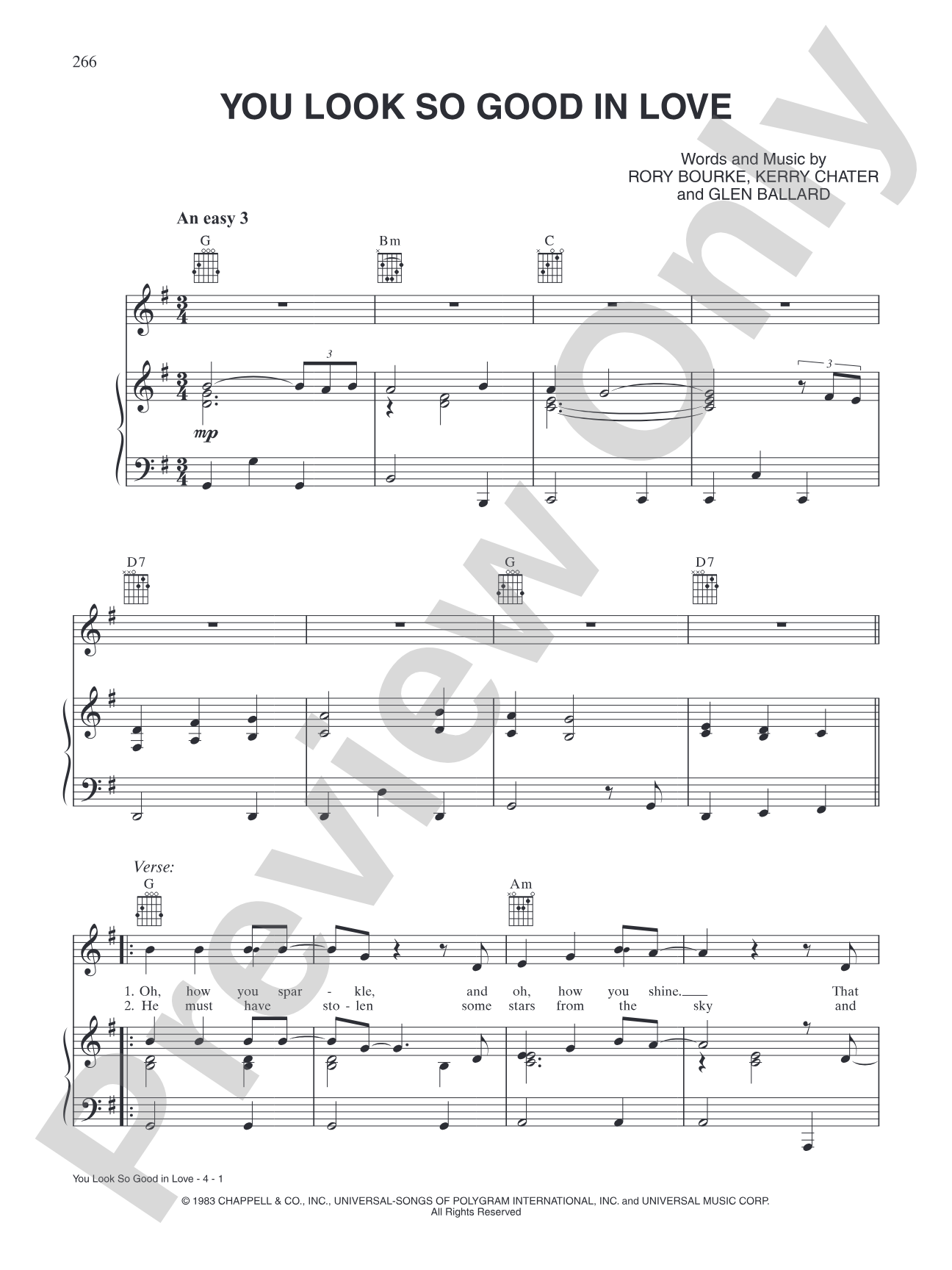 You Look So Good In love: Piano/Vocal/Chords