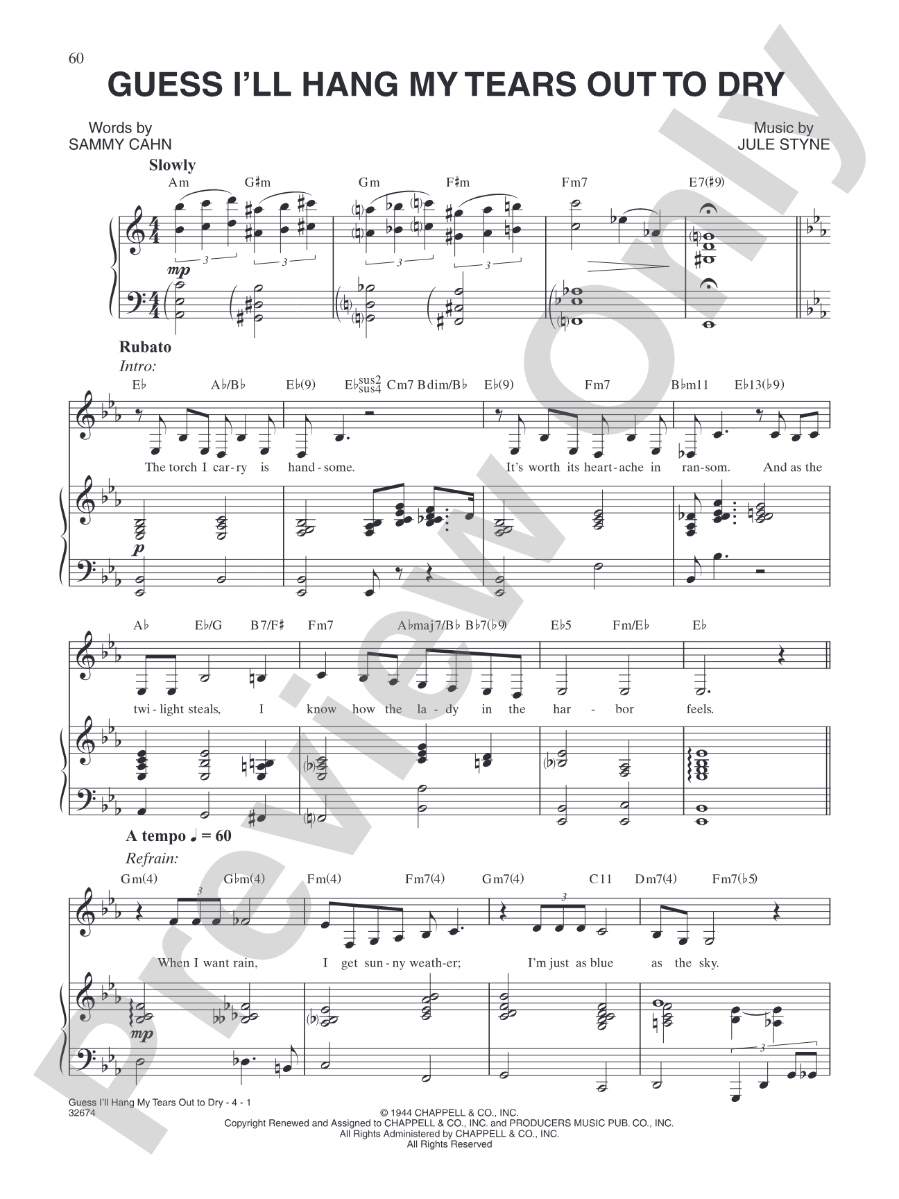 Guess I'll Hang My Tears Out to Dry: Piano/Vocal/Chords