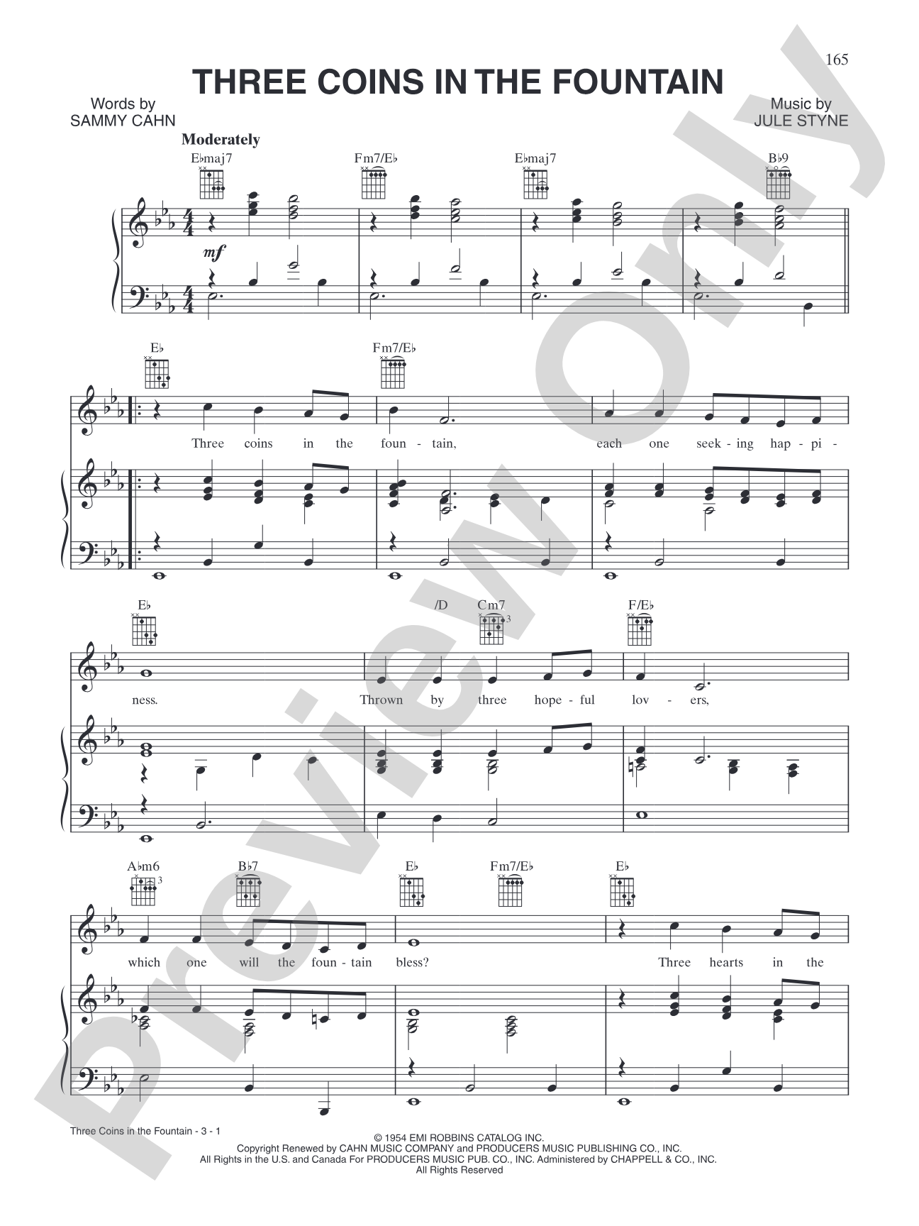Three Coins in a Fountain (from "Three Coins in a Fountain"): Piano/Vocal/Chords