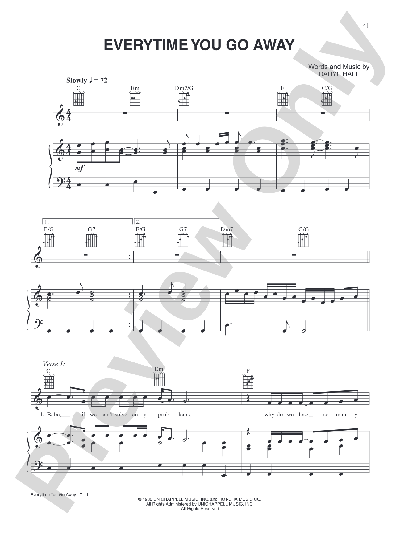 Everytime You Go Away: Piano/Vocal/Chords