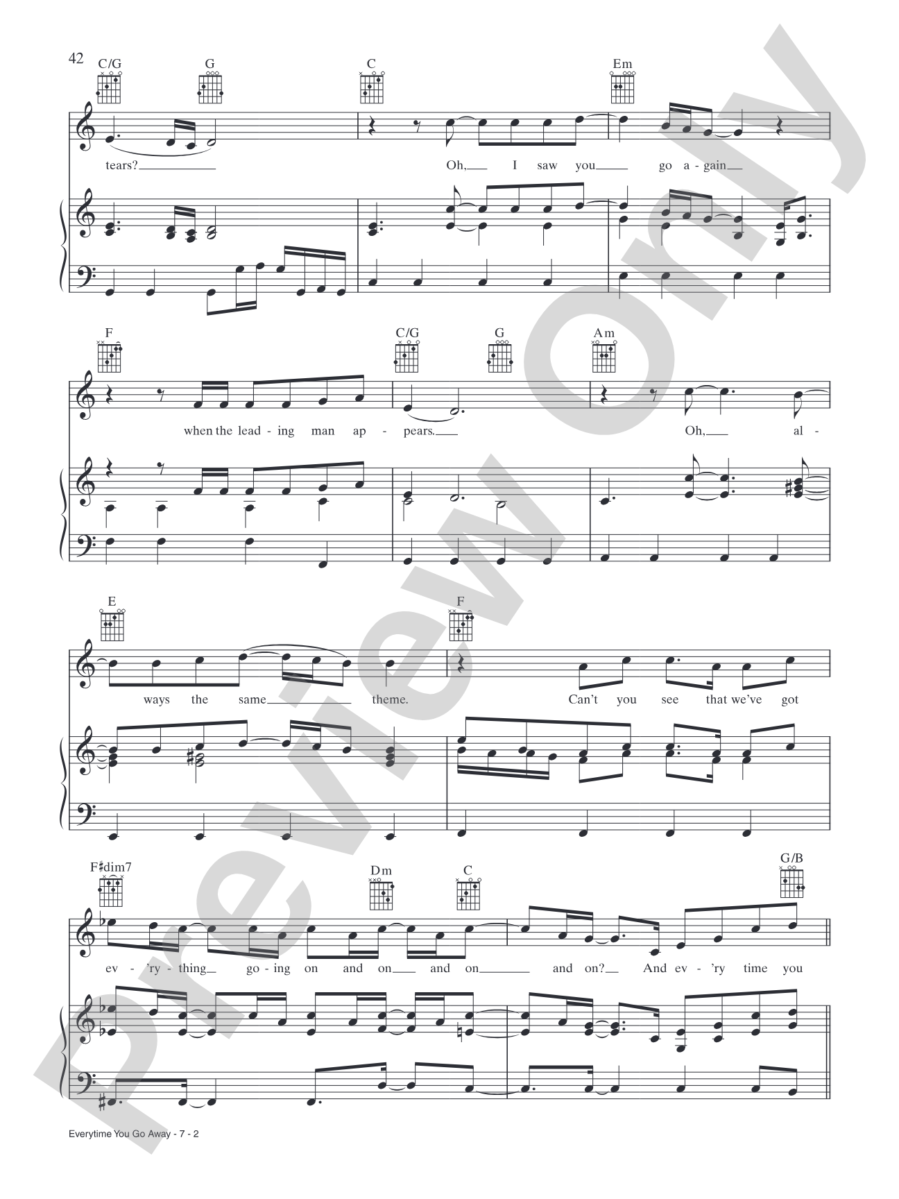 Everytime You Go Away: Piano/Vocal/Chords