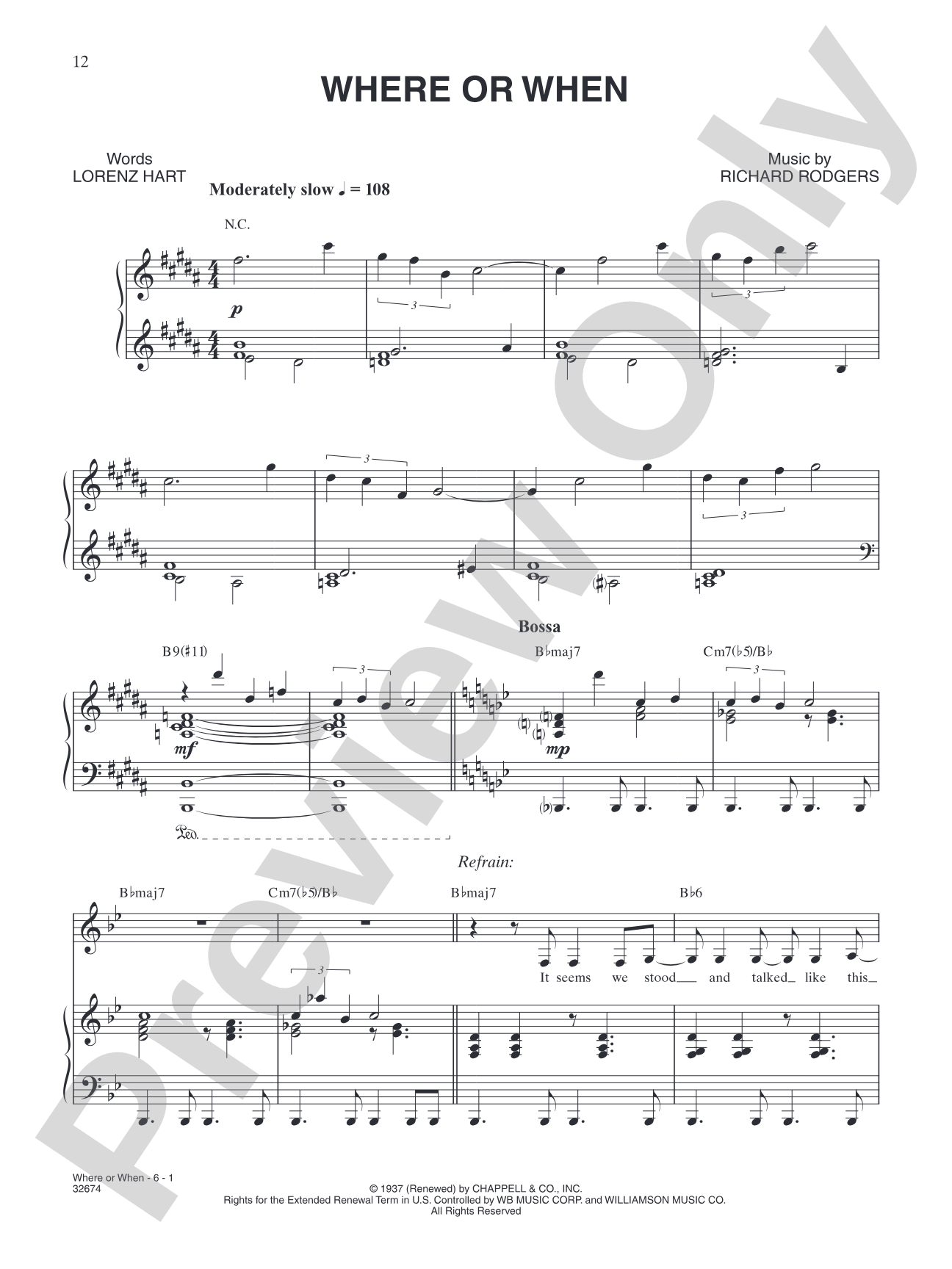 Where or When (from "Babes In Arms"): Piano/Vocal/Chords