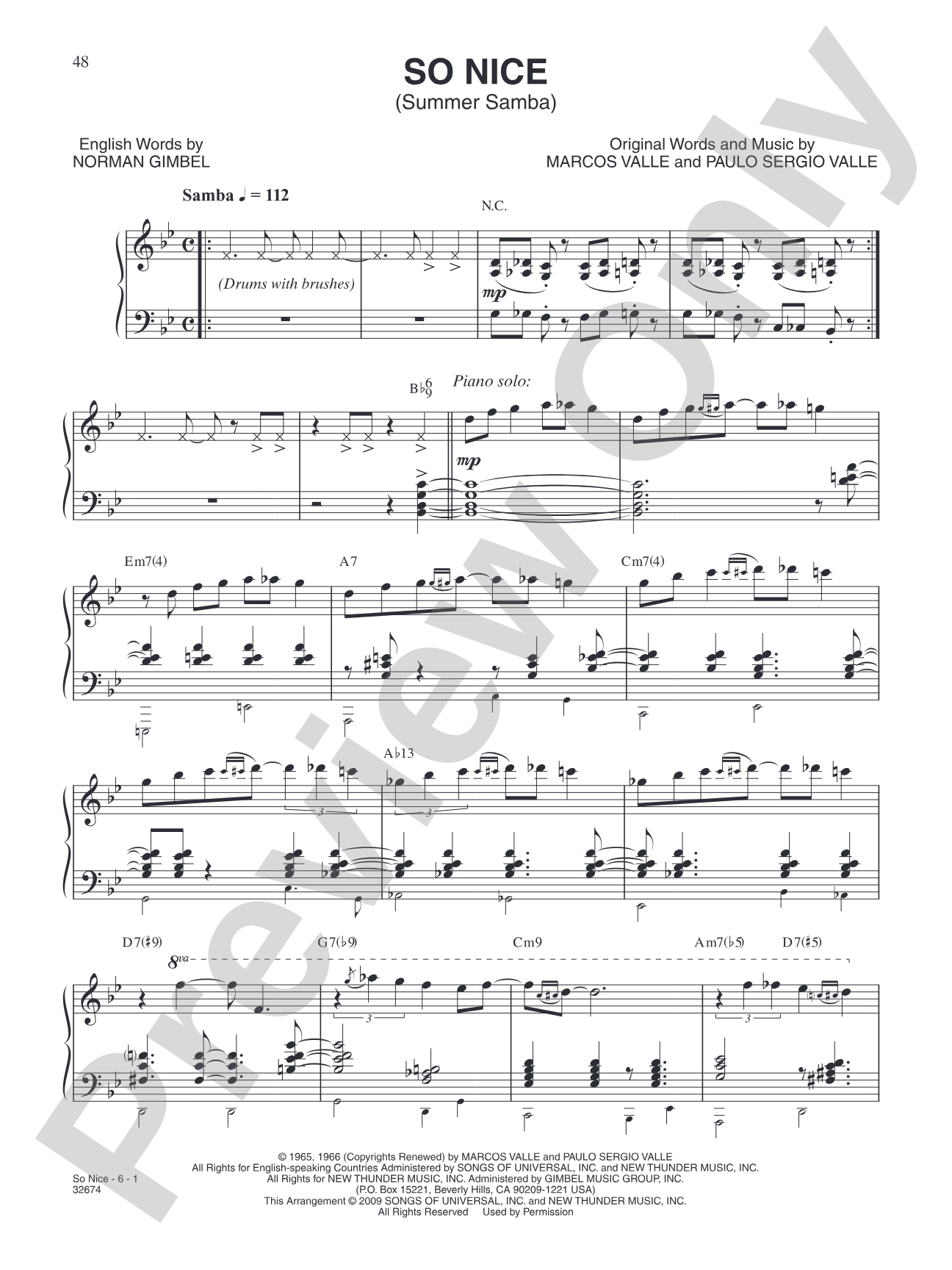 So Nice (Summer Samba): Piano/Vocal/Chords