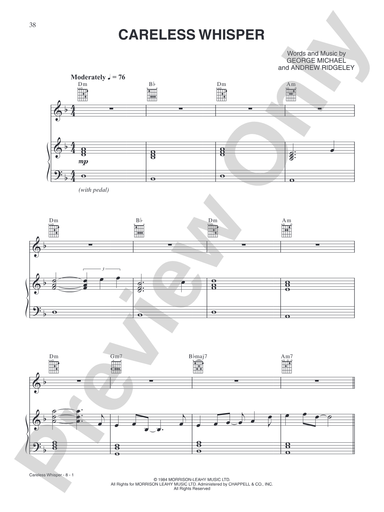 Careless Whisper: Piano/Vocal/Chords