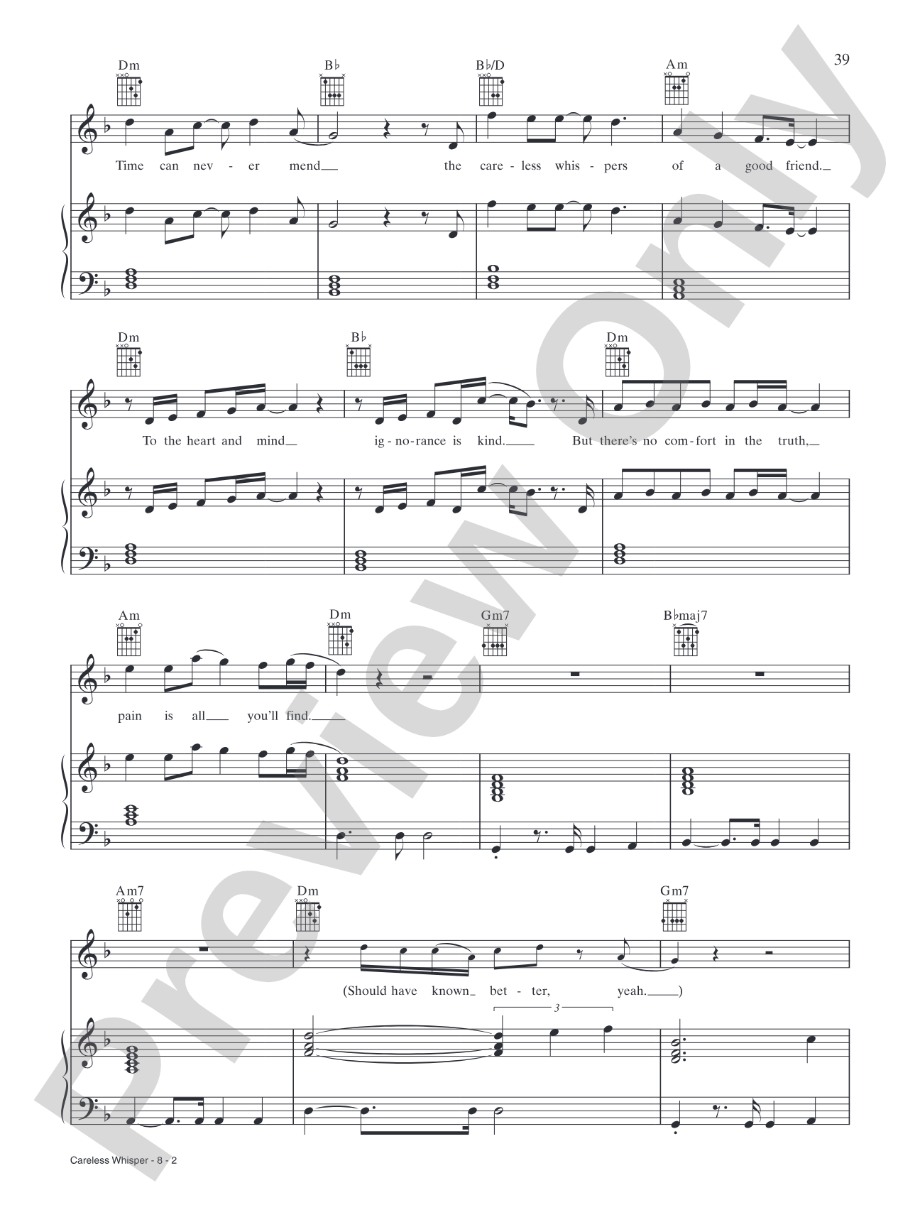 Careless Whisper: Piano/Vocal/Chords