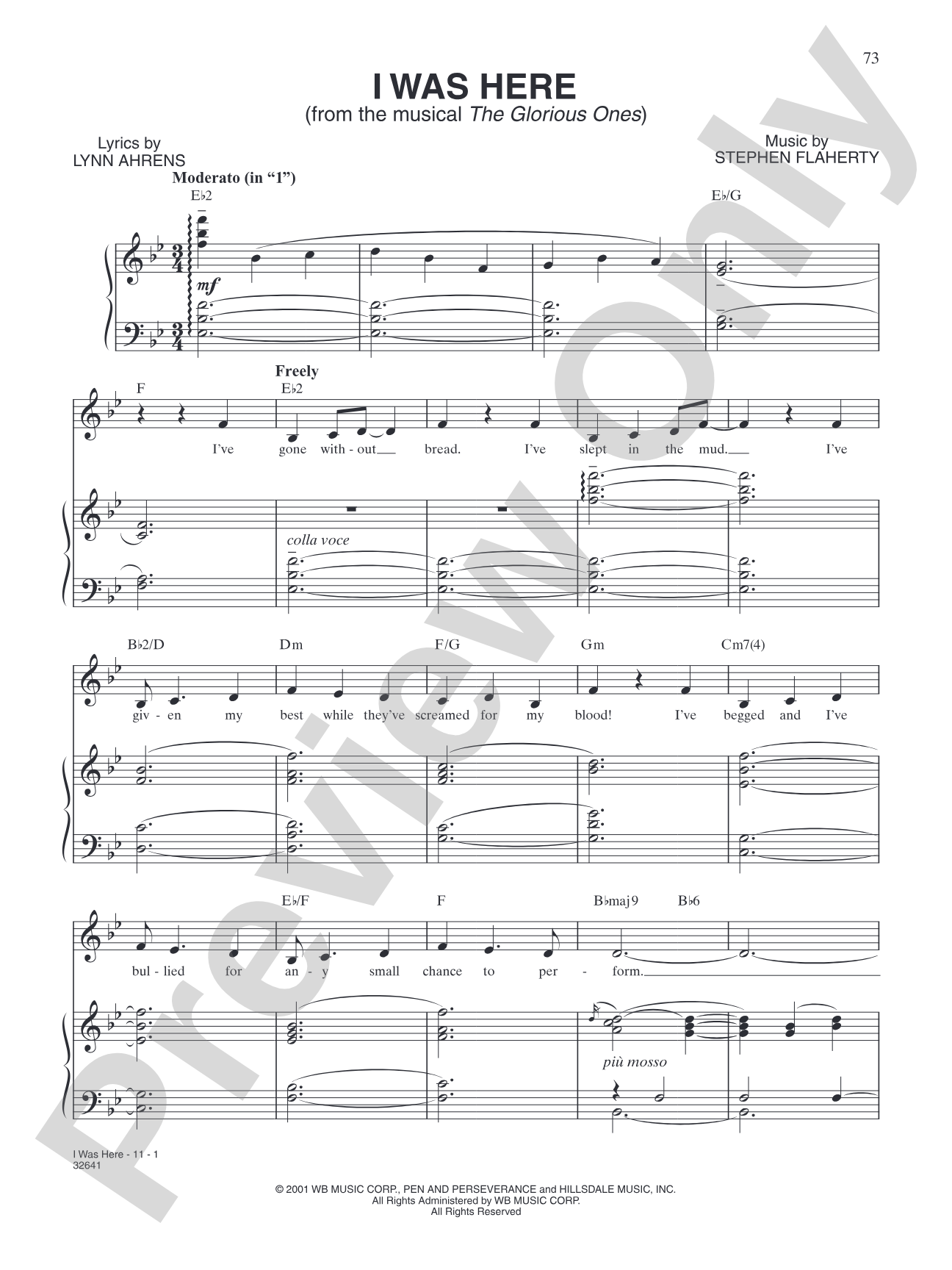 I Was Here (from "The Glorious Ones"): Piano/Vocal/Chords