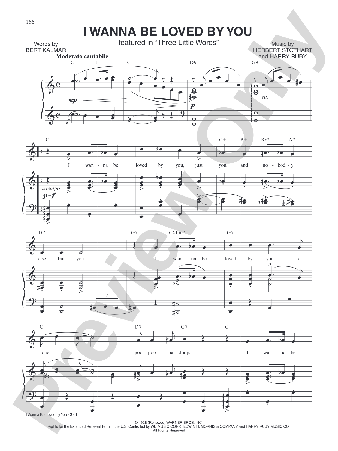 I Wanna Be Loved By You (from "Three Little Words"): Piano/Vocal/Chords