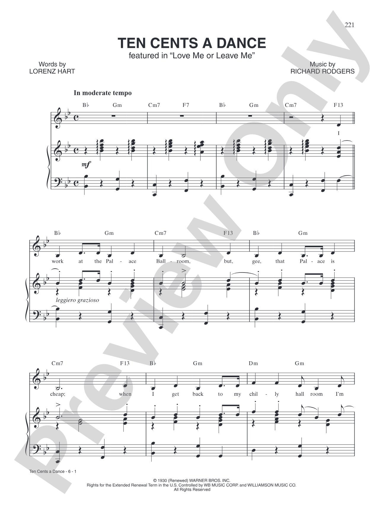 Ten Cents a Dance (from "Love Me or Leave Me"): Piano/Vocal/Chords