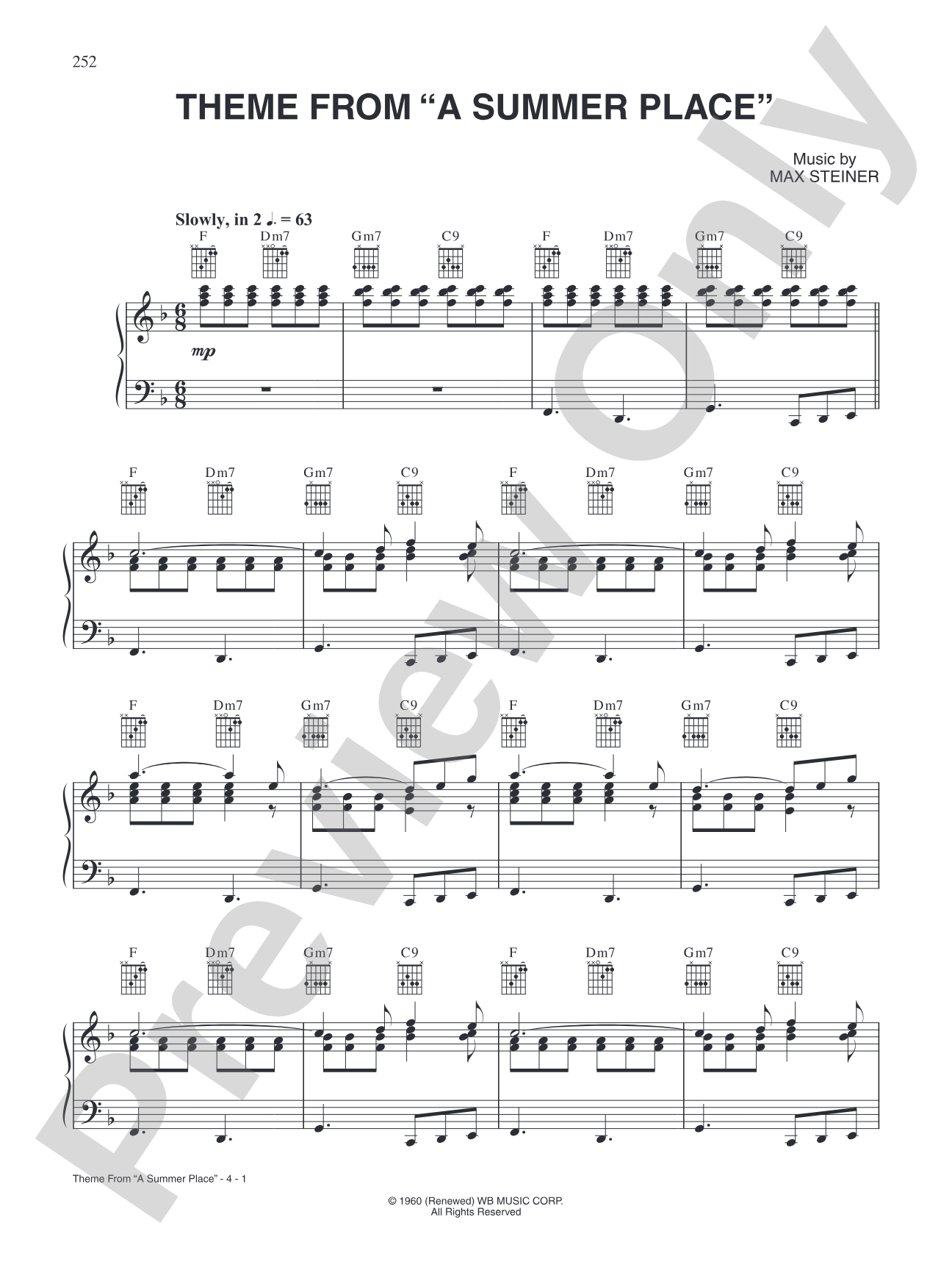 A Summer Place (from "A Summer Place"): Piano/Vocal/Chords