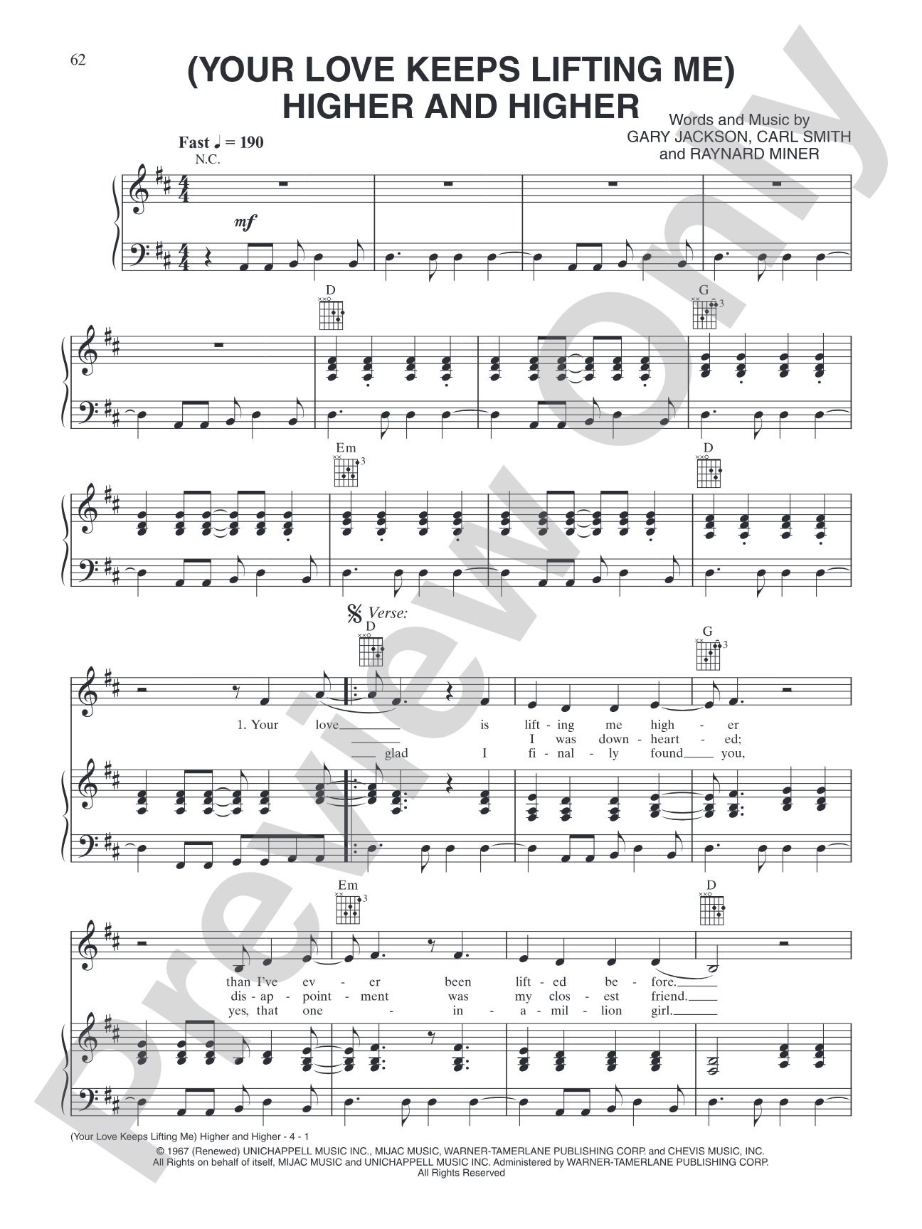 (Your Love Has Lifted Me) Higher and Higher: Piano/Vocal/Chords