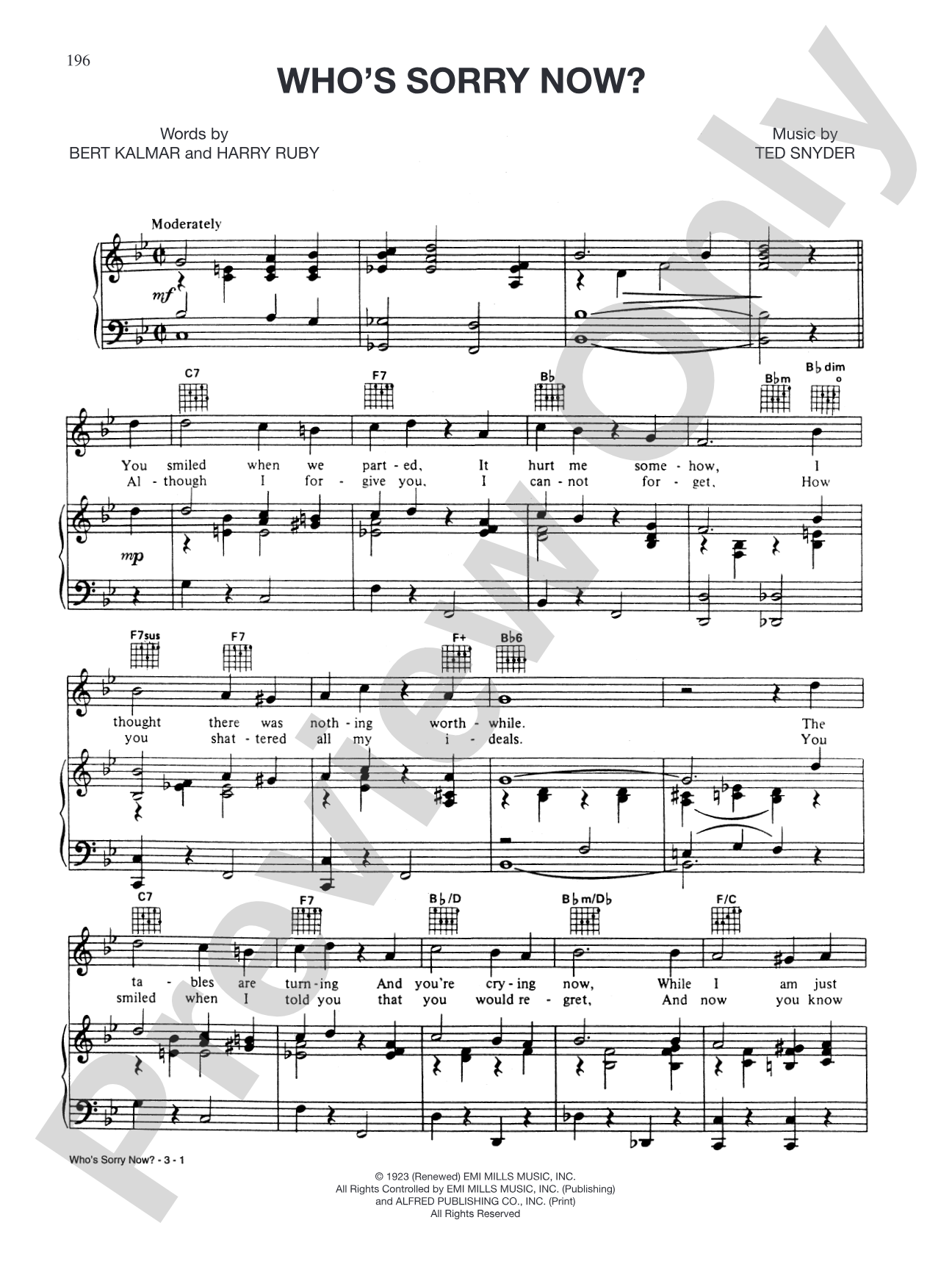 Who's Sorry now: Piano/Vocal/Chords