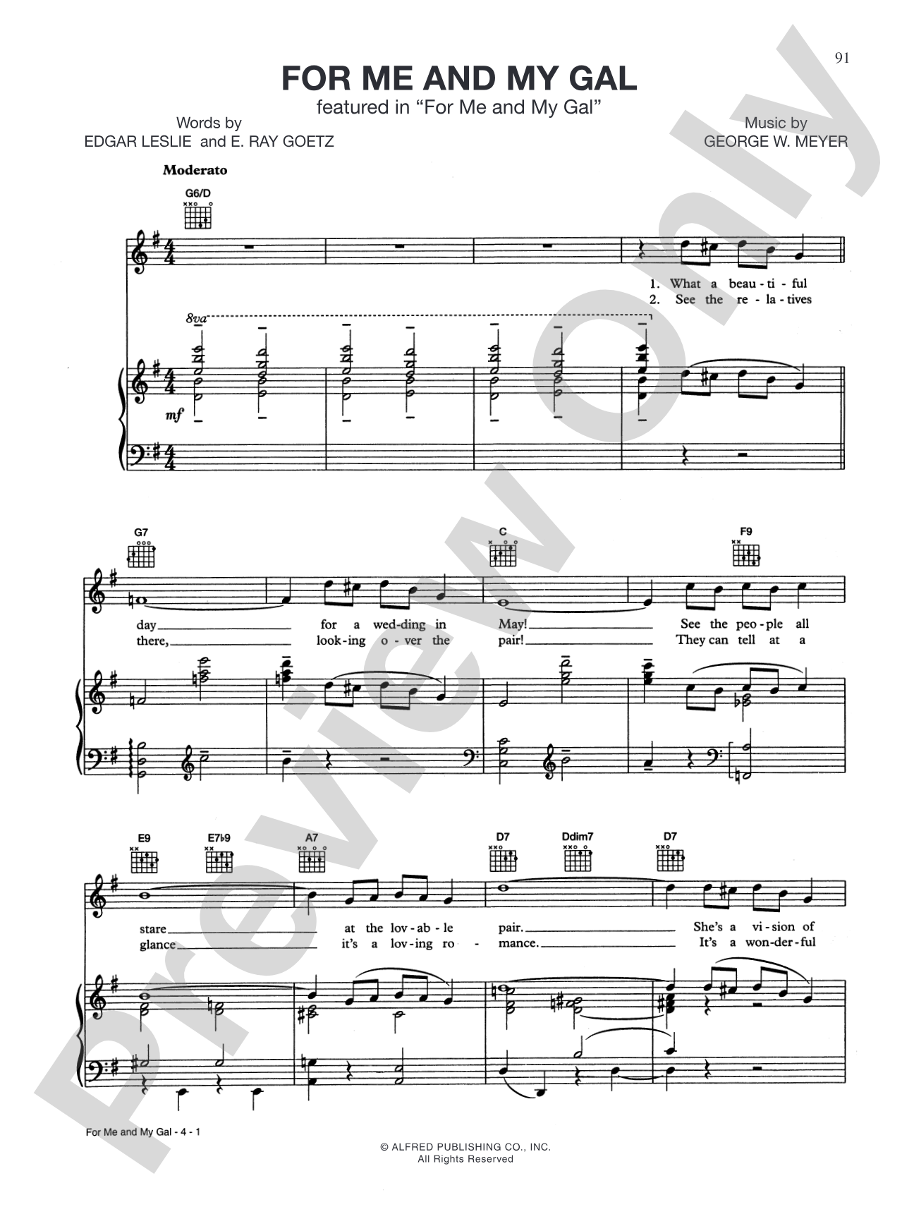 For Me and My Gal (from "For Me and My Gal"): Piano/Vocal/Chords