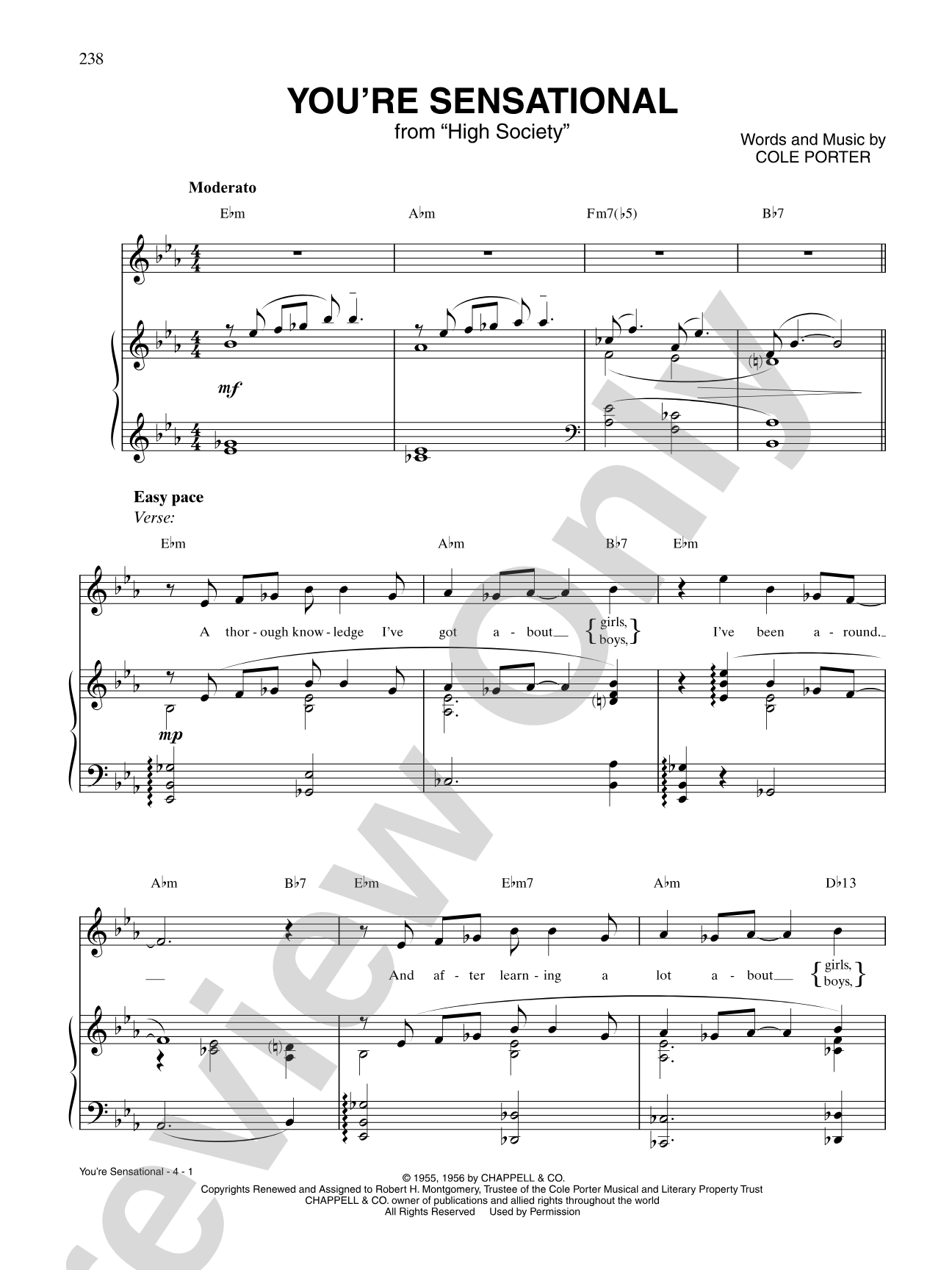 You're Sensational (from "High Society"): Piano/Vocal/Chords