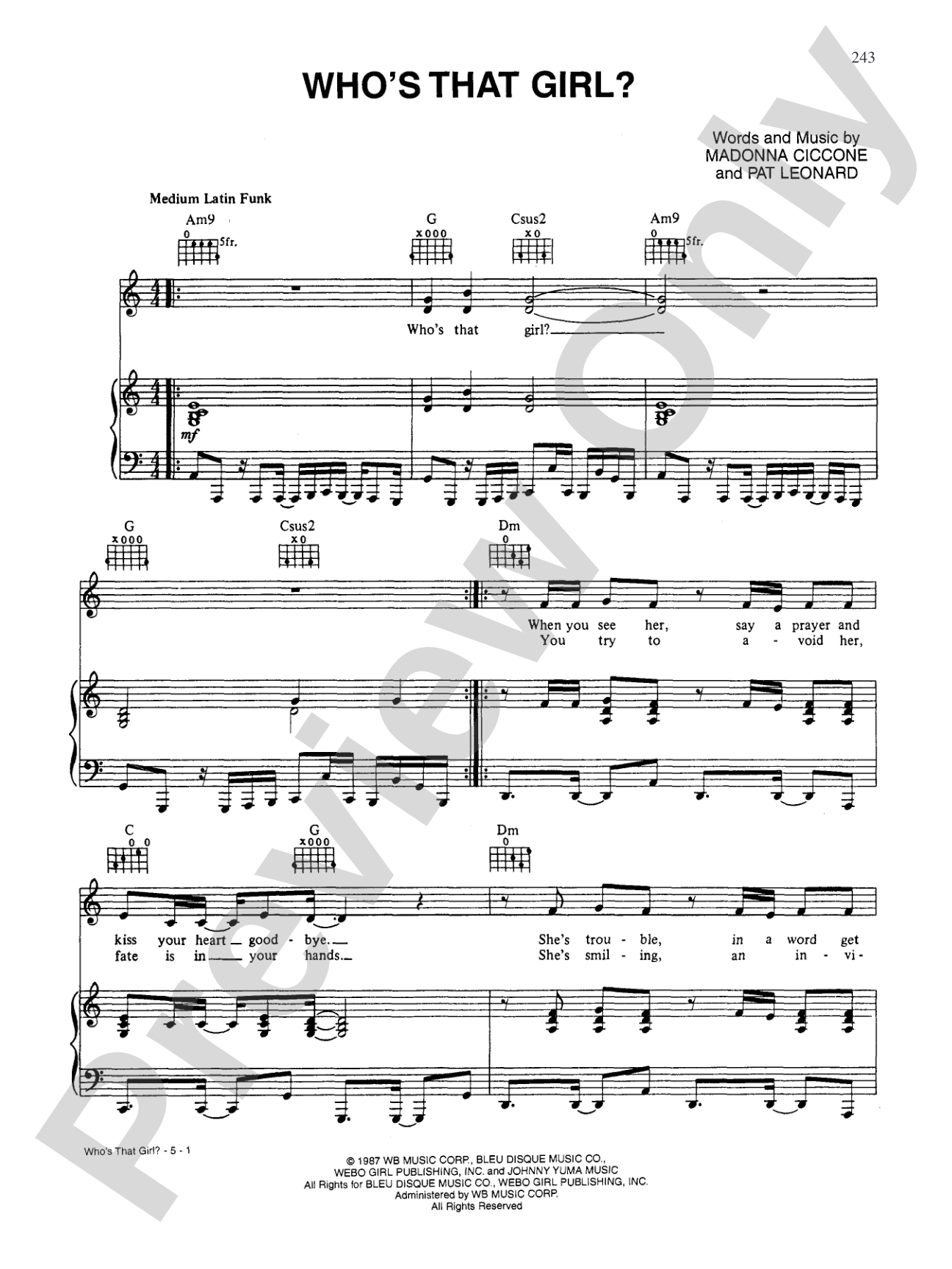Who's That Girl (Main Title): Piano/Vocal/Chords