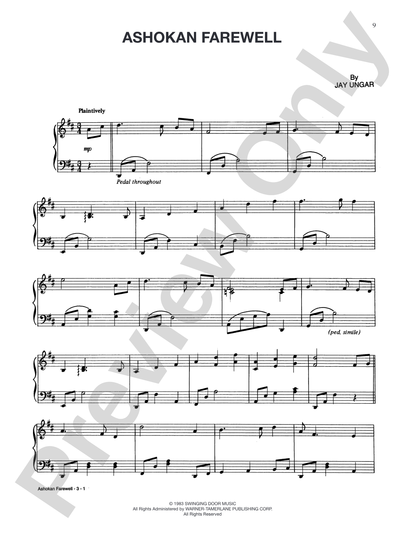 Ashokan Farewell: Piano Solo