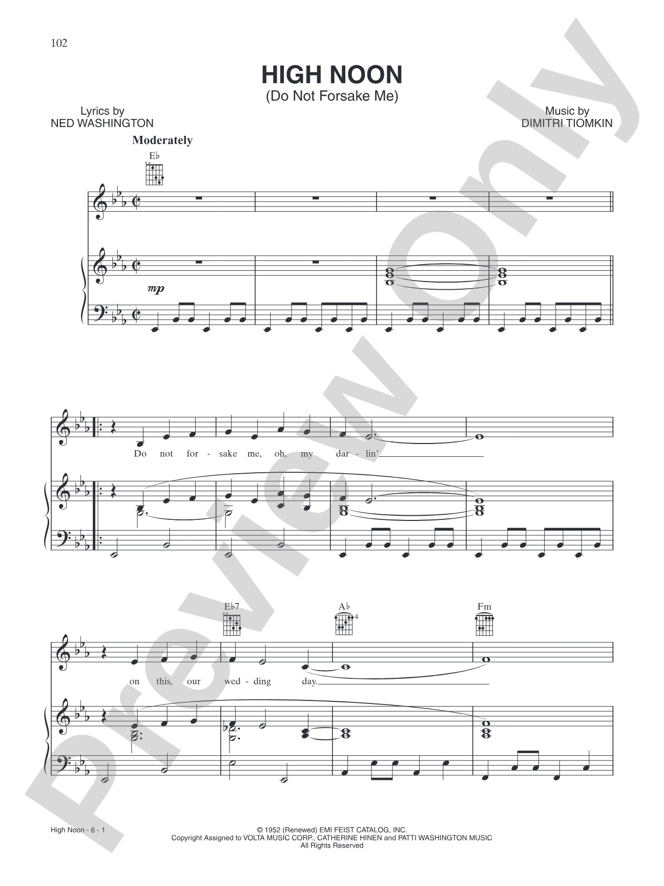 High Noon: Piano/Vocal/Chords