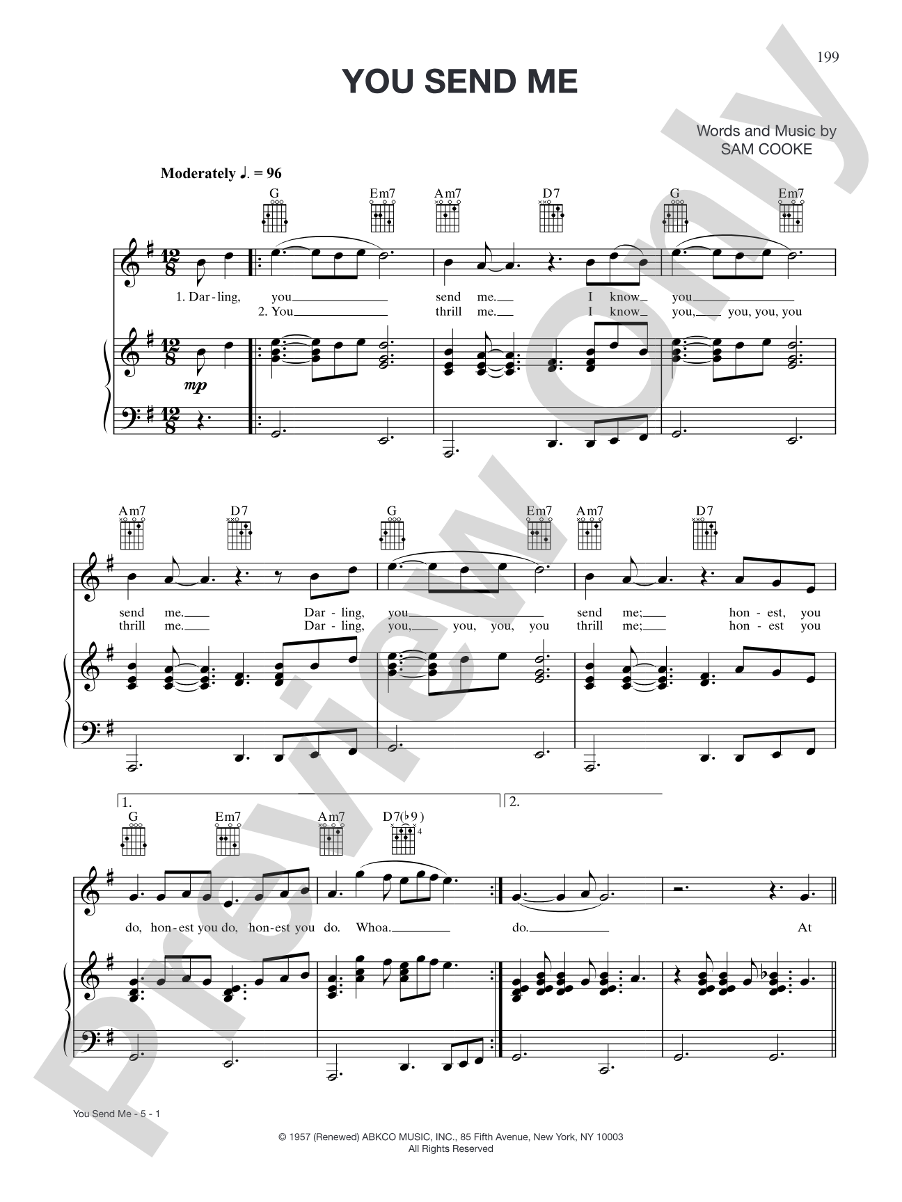 You Send Me: Piano/Vocal/Chords