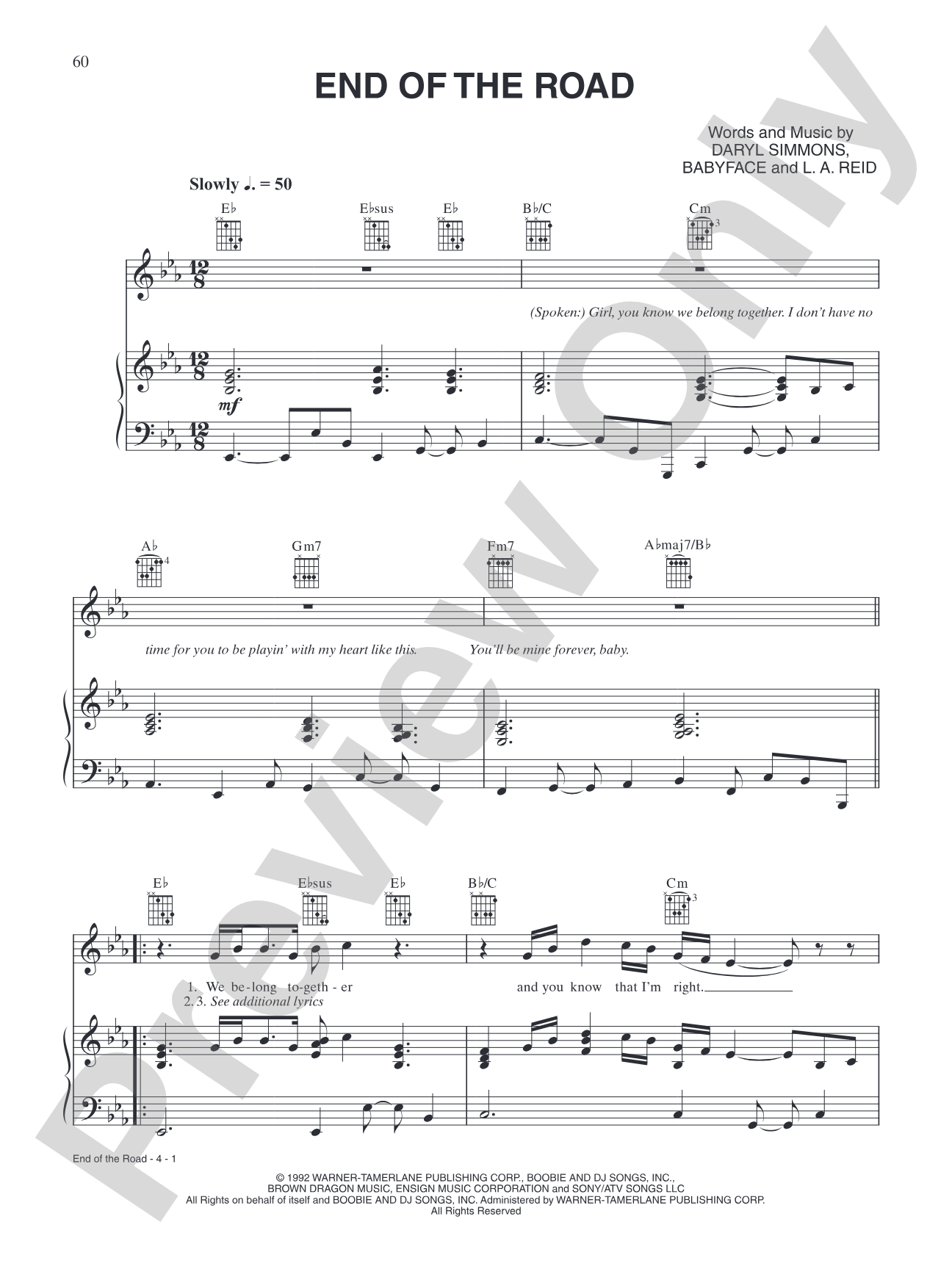 End of the Road: Piano/Vocal/Chords