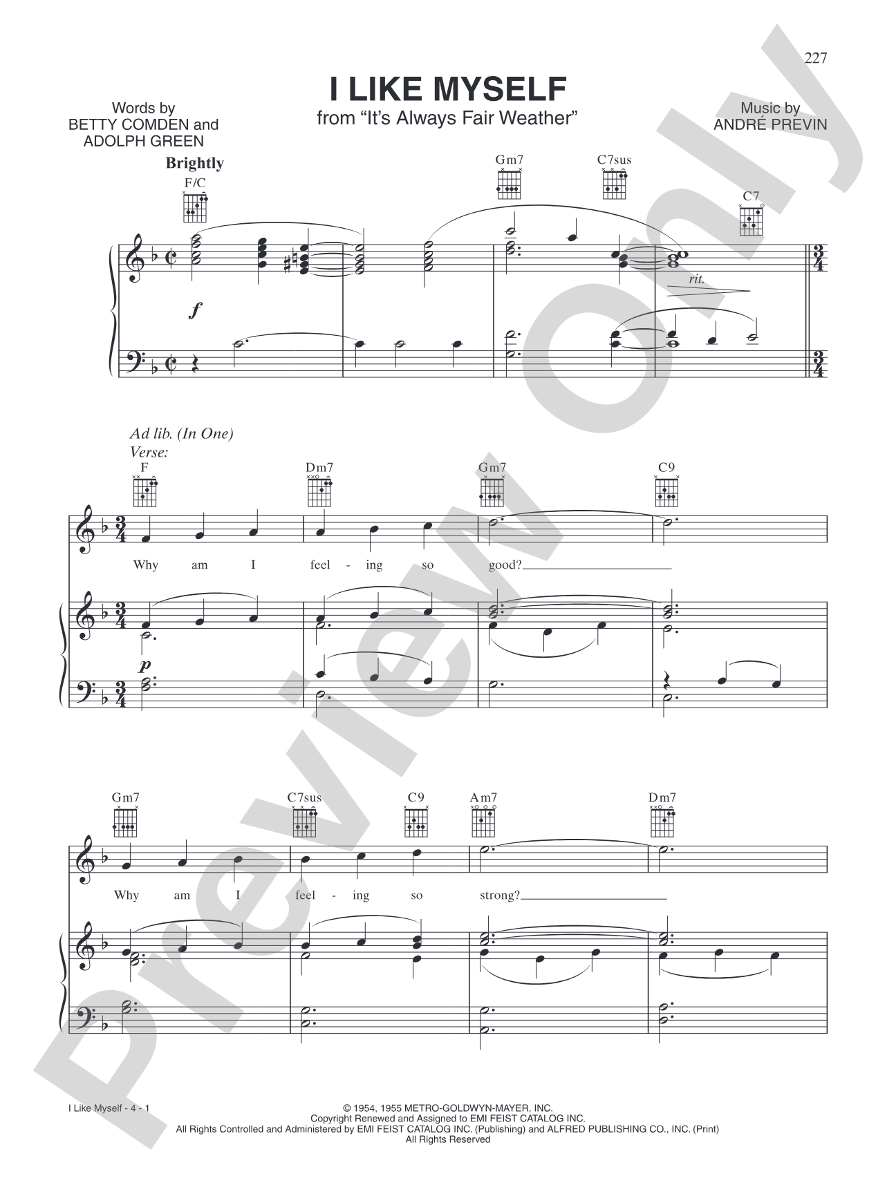 I Like Myself (from "It's Always Fair Weather"): Piano/Vocal/Chords