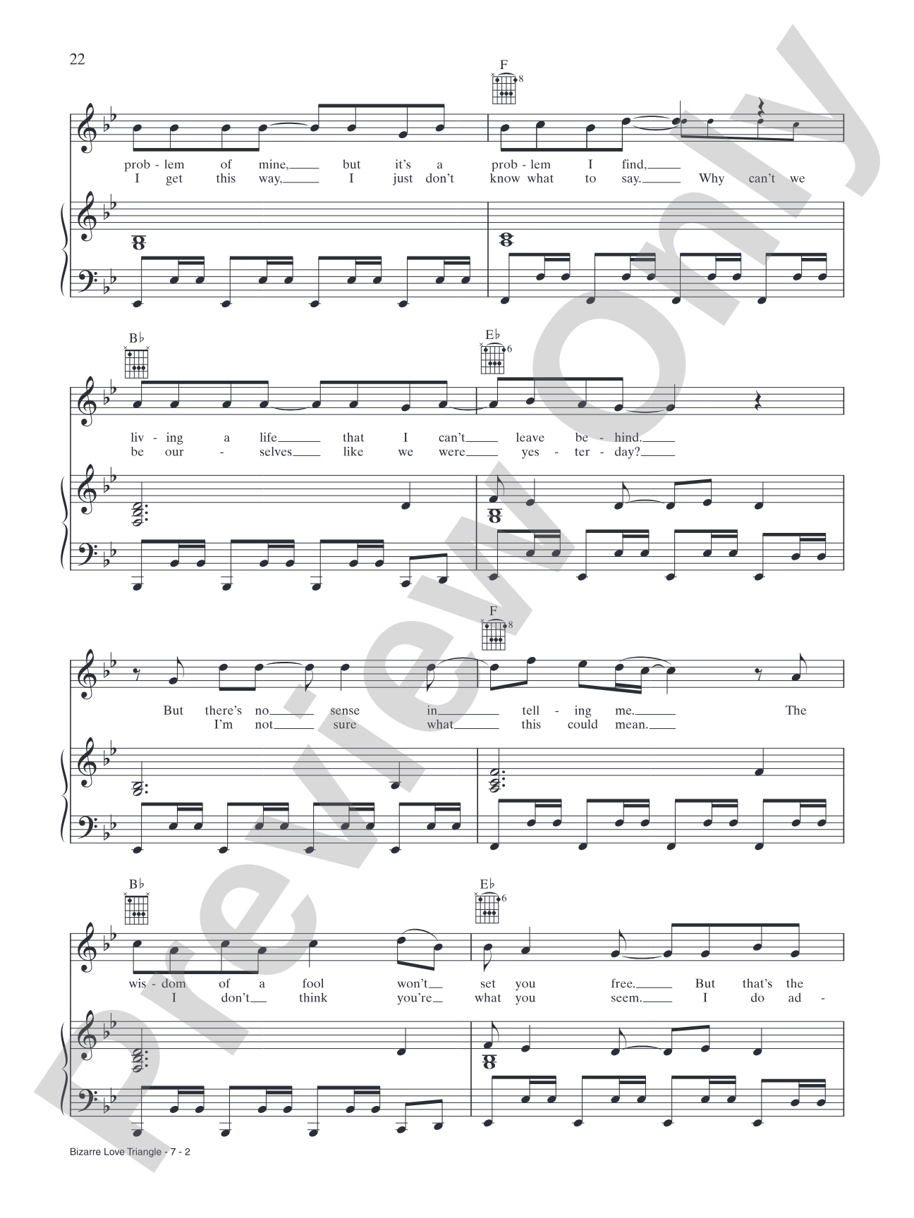 Bizarre Love Triangle: Piano/Vocal/Chords