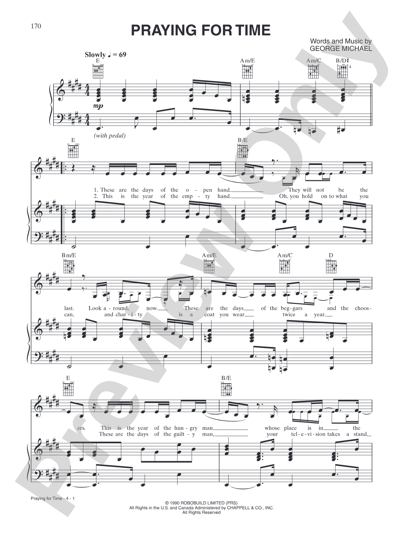 Praying for Time: Piano/Vocal/Chords