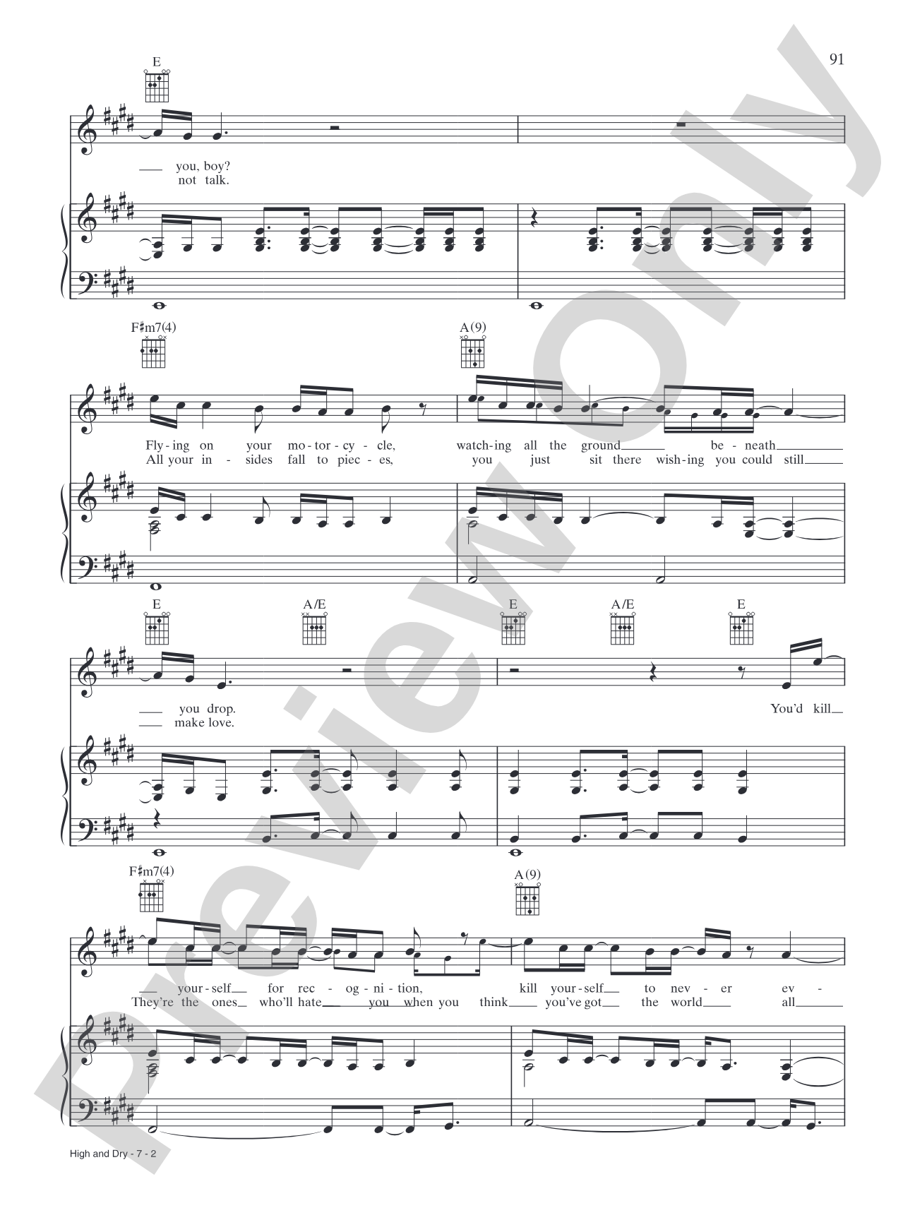 High and Dry: Piano/Vocal/Chords
