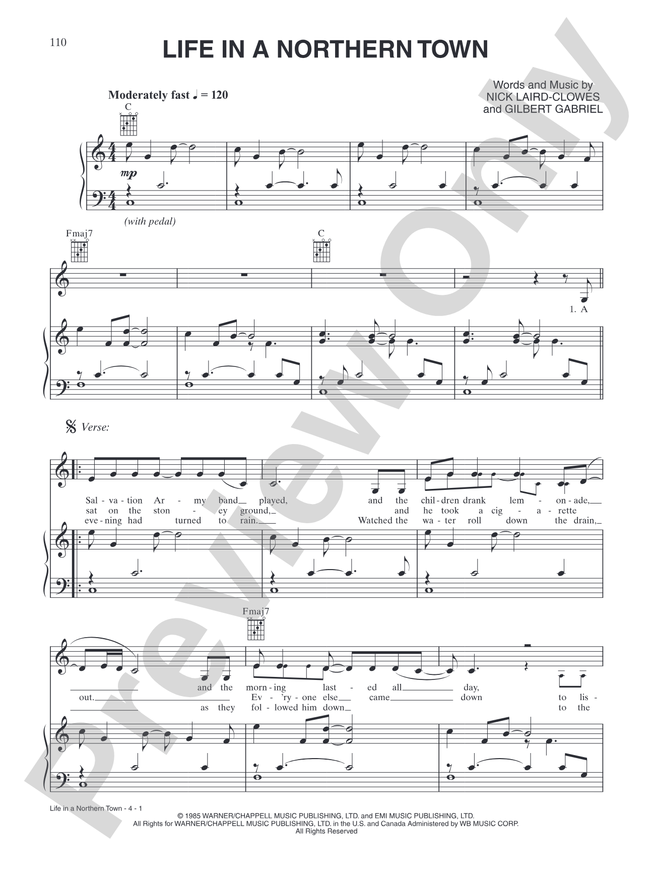 Life in a Northern Town: Piano/Vocal/Chords