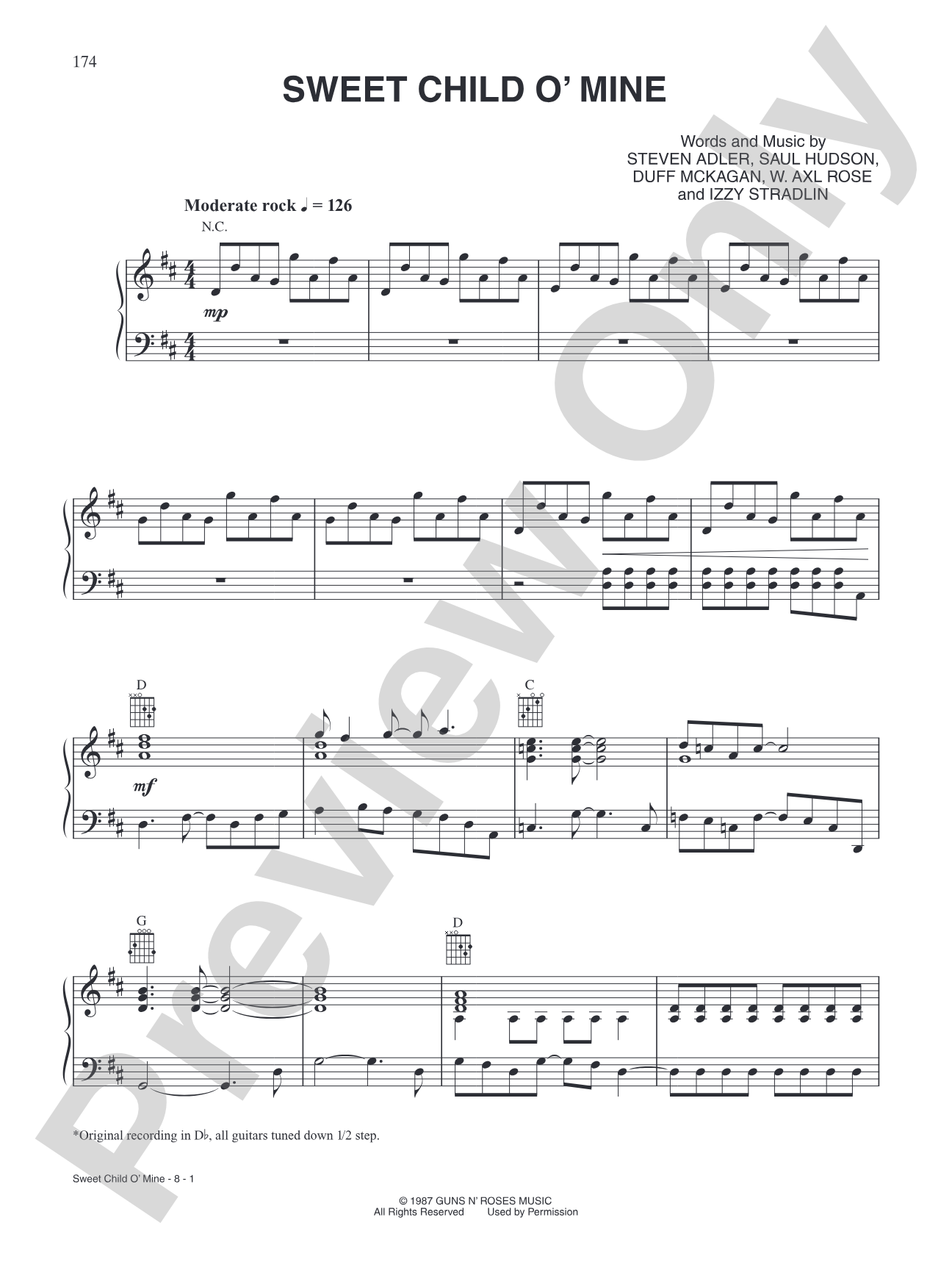 Sweet Child O' Mine: Piano/Vocal/Chords