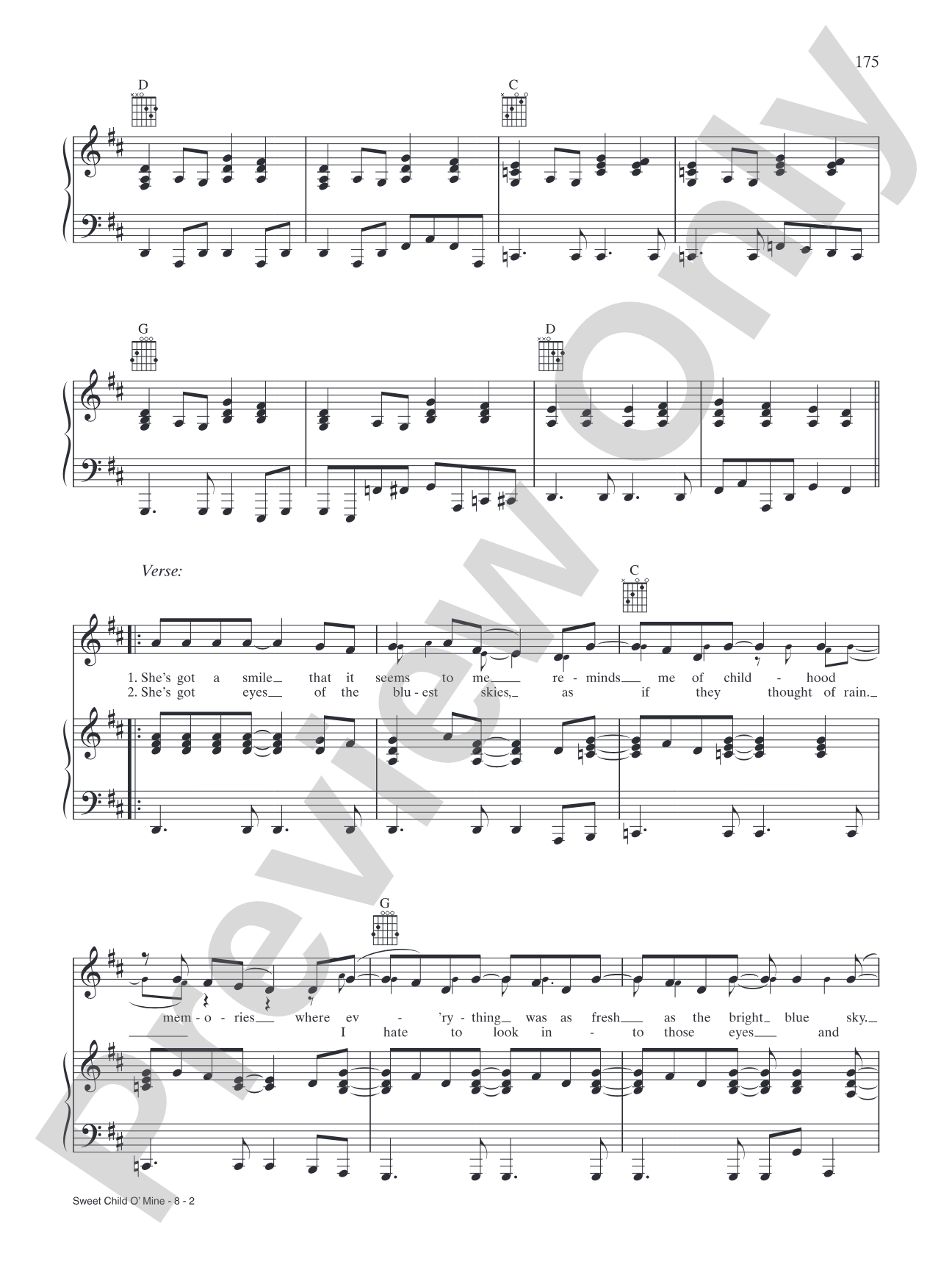 Sweet Child O' Mine: Piano/Vocal/Chords