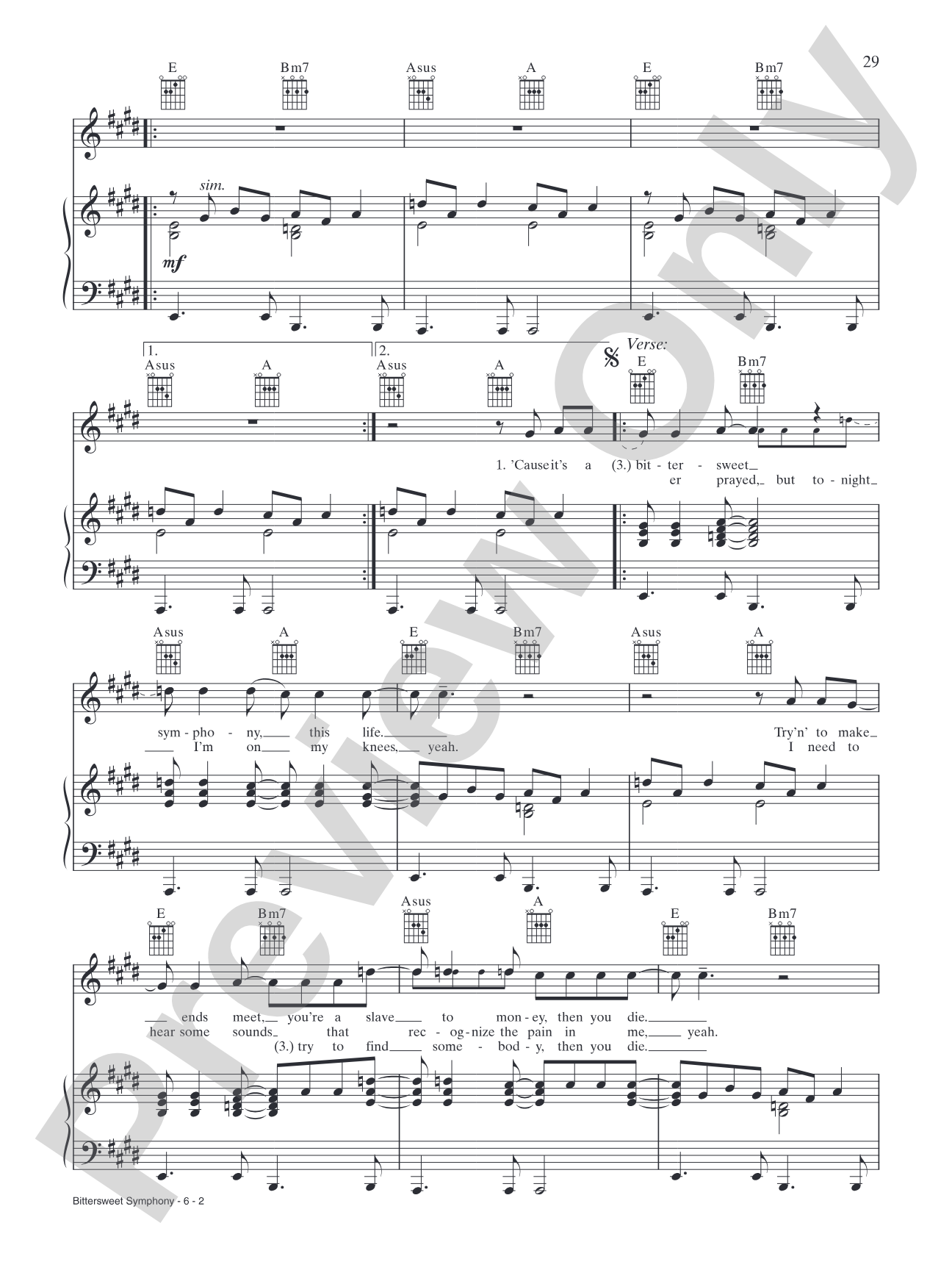 Bitter Sweet Symphony: Piano/Vocal/Chords